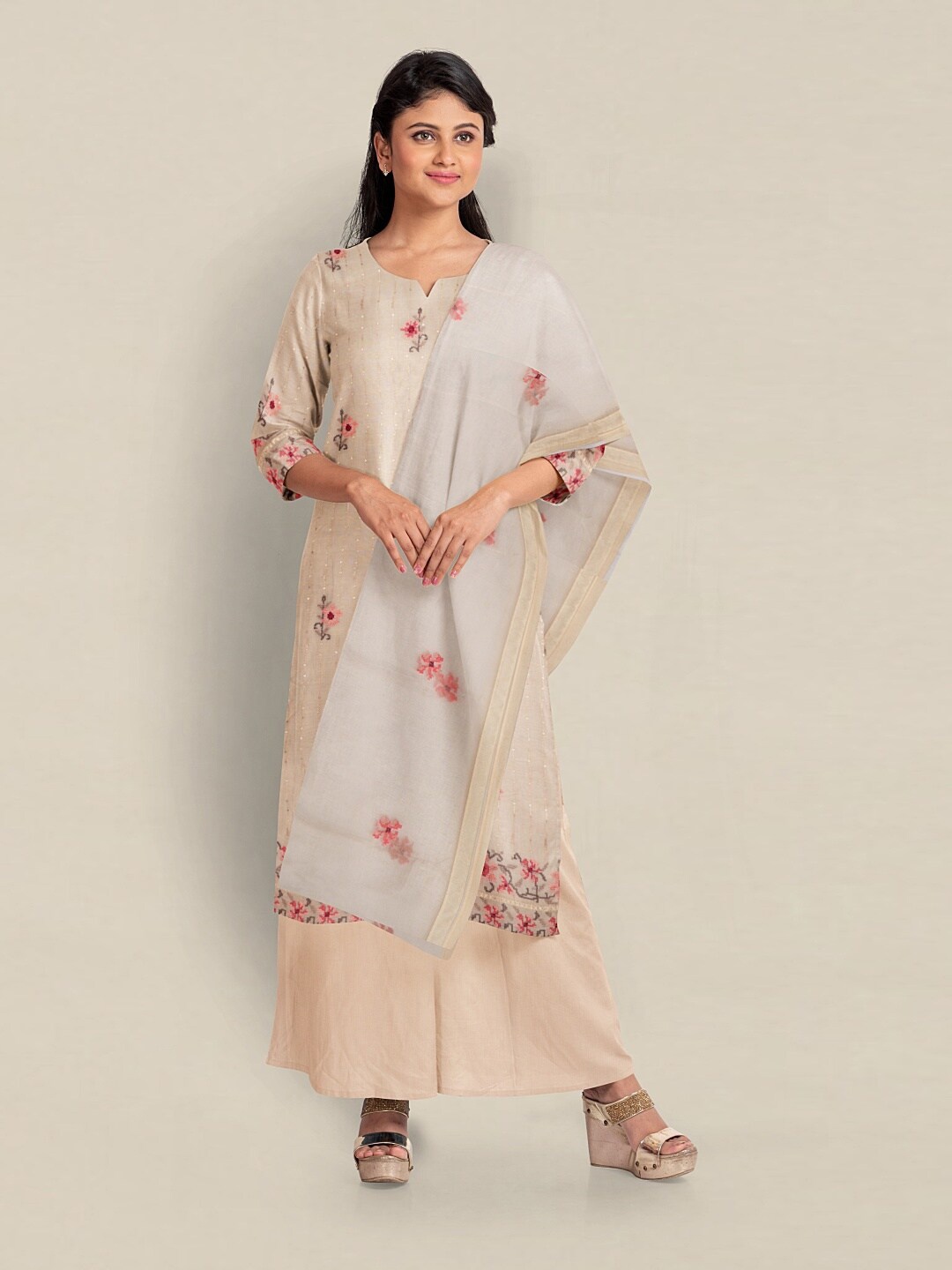 

Pothys Embroidered Unstitched Dress Material, Cream
