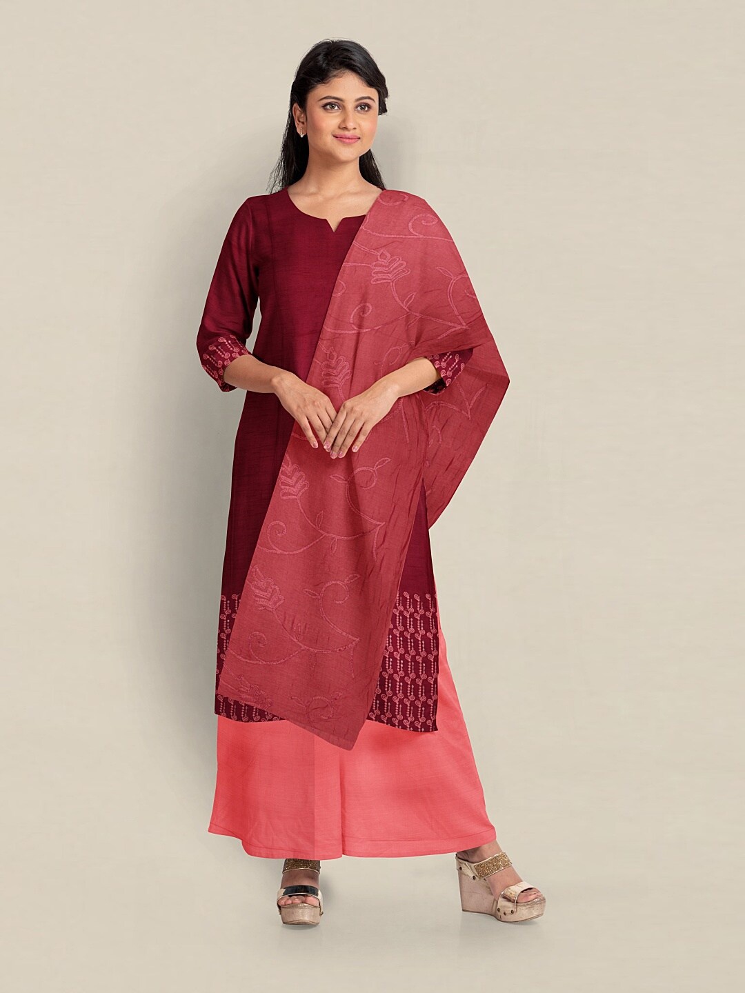 

Pothys Embroidered Unstitched Dress Material, Maroon