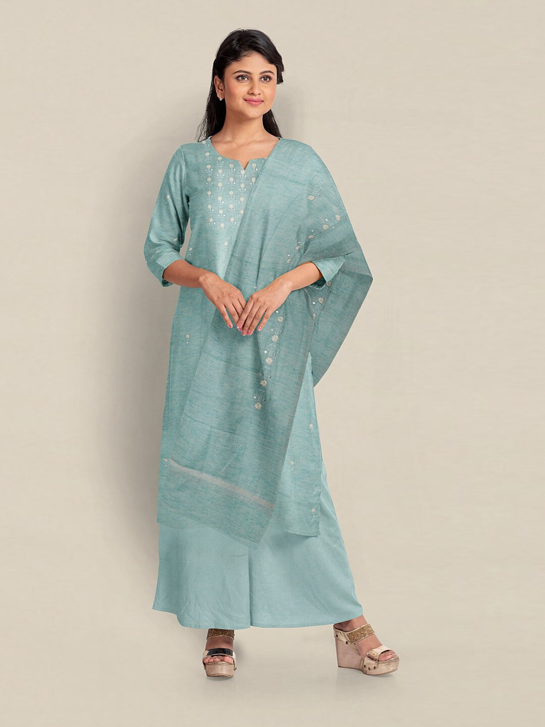 

Pothys Unstitched Dress Material, Blue