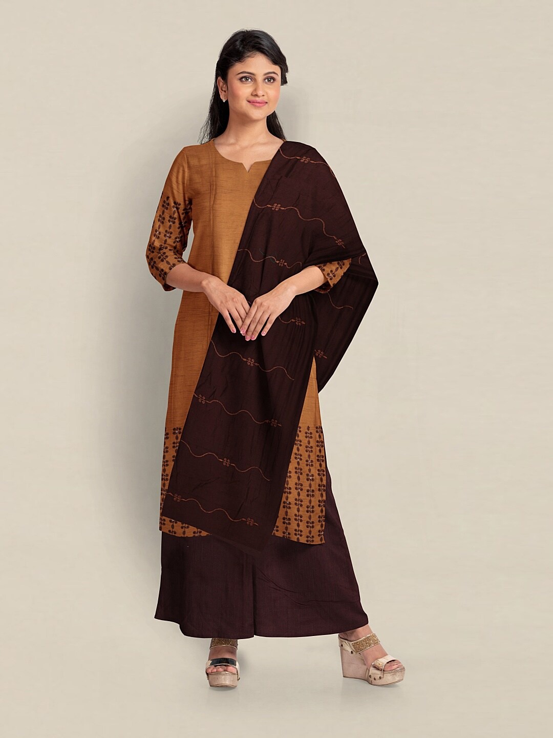 

Pothys Printed Unstitched Dress Material, Mustard