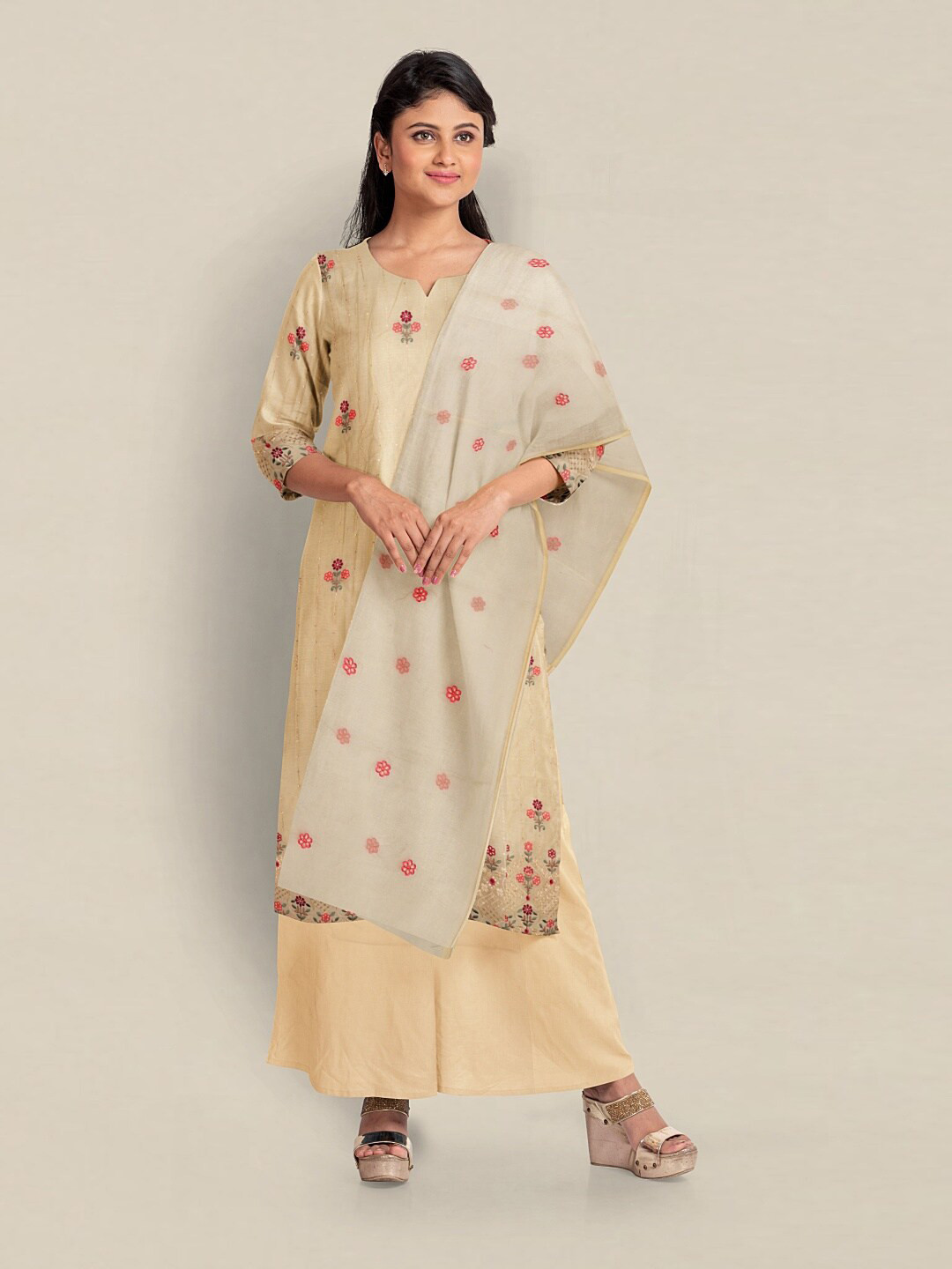

Pothys Embroidered Unstitched Dress Material, Gold