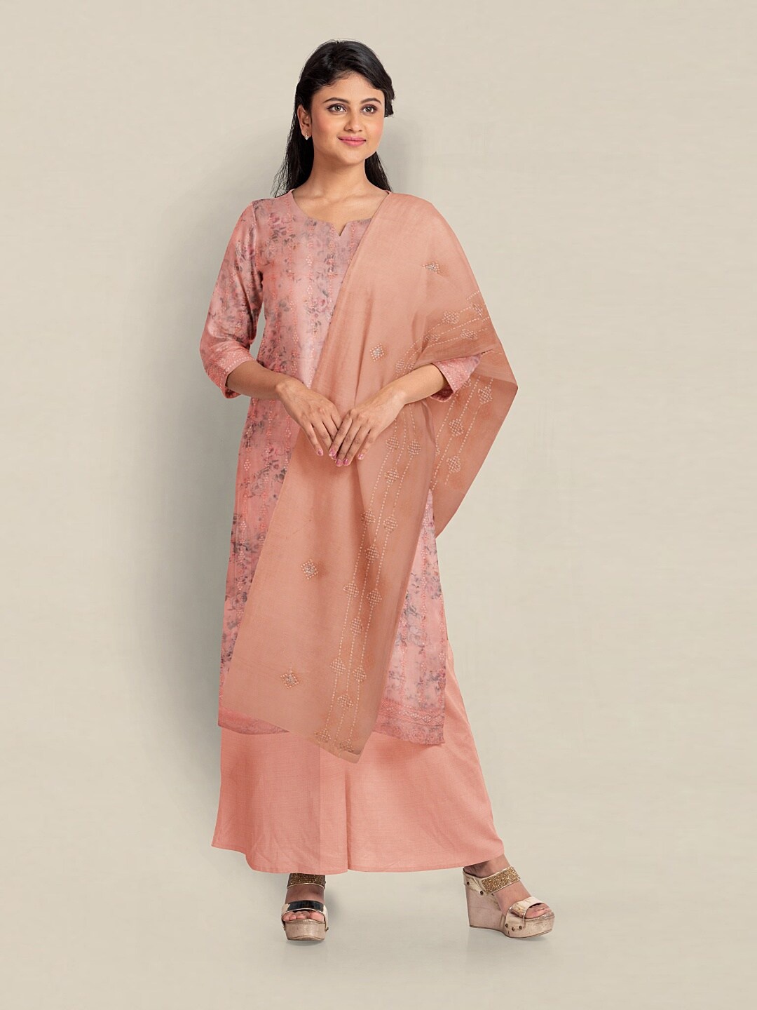 

Pothys Organza Unstitched Dress Material, Peach