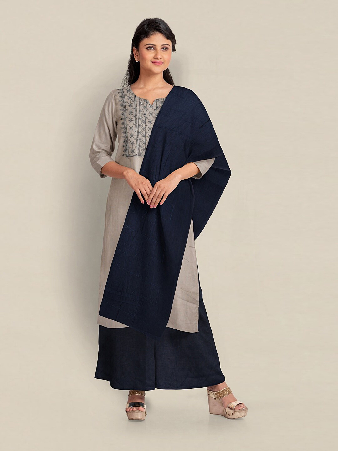 

Pothys Embroidered Unstitched Dress Material, Grey