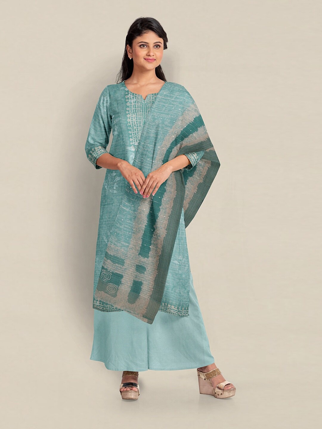 

Pothys Printed Unstitched Dress Material, Green