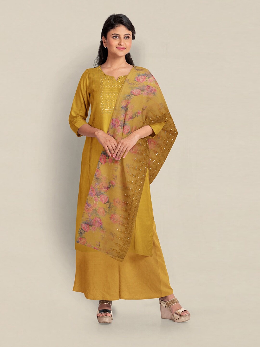 

Pothys Printed Unstitched Dress Material, Yellow