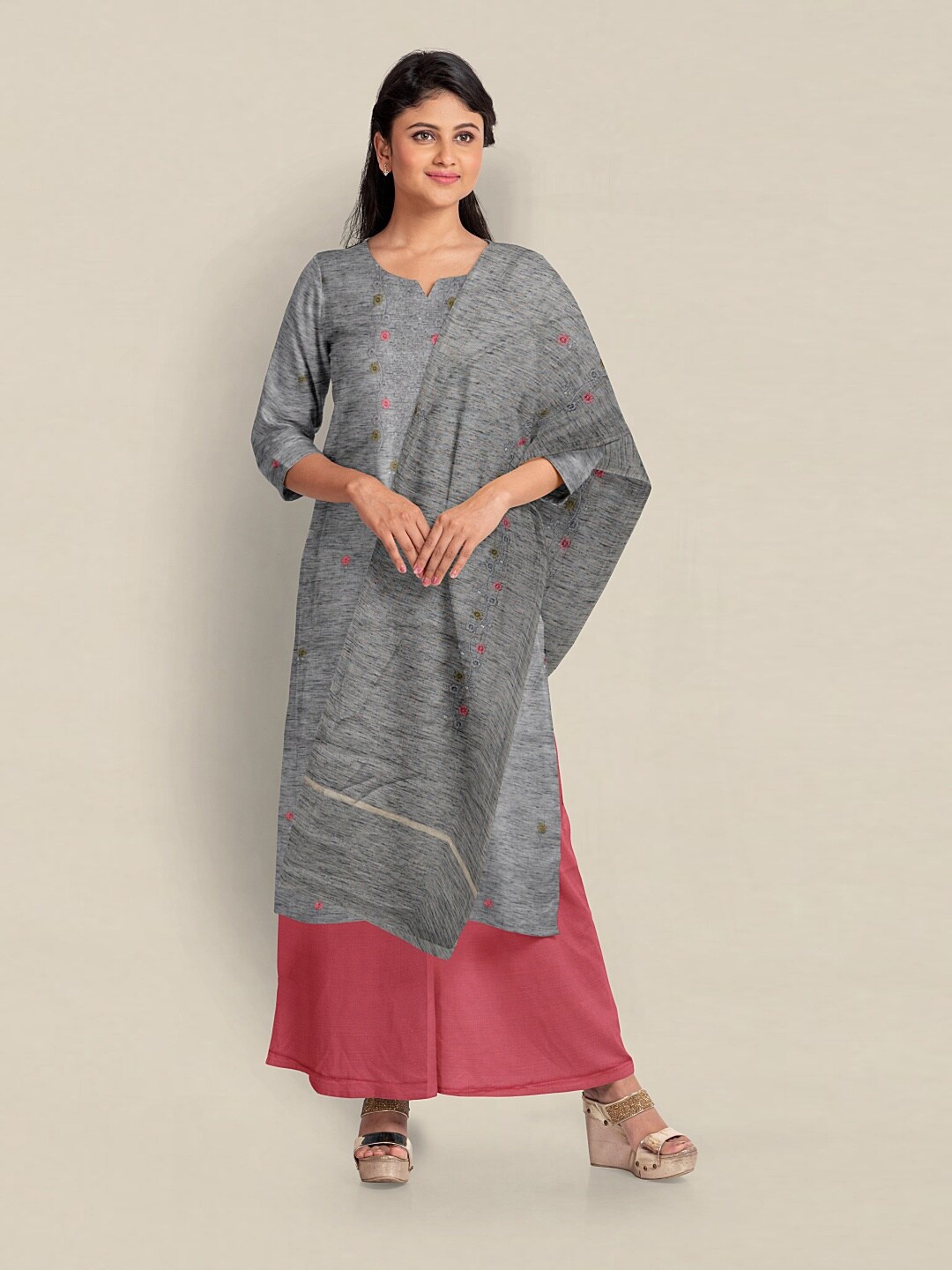 

Pothys Embroidered Unstitched Dress Material, Grey