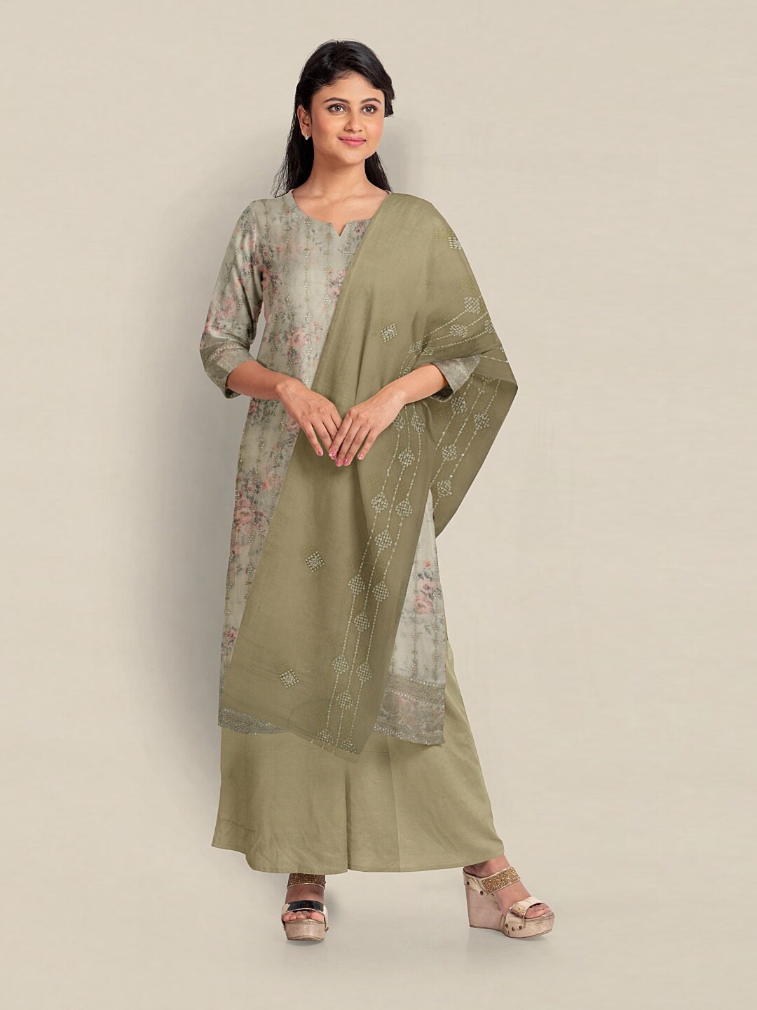 

Pothys Printed Organza Unstitched Dress Material, Green