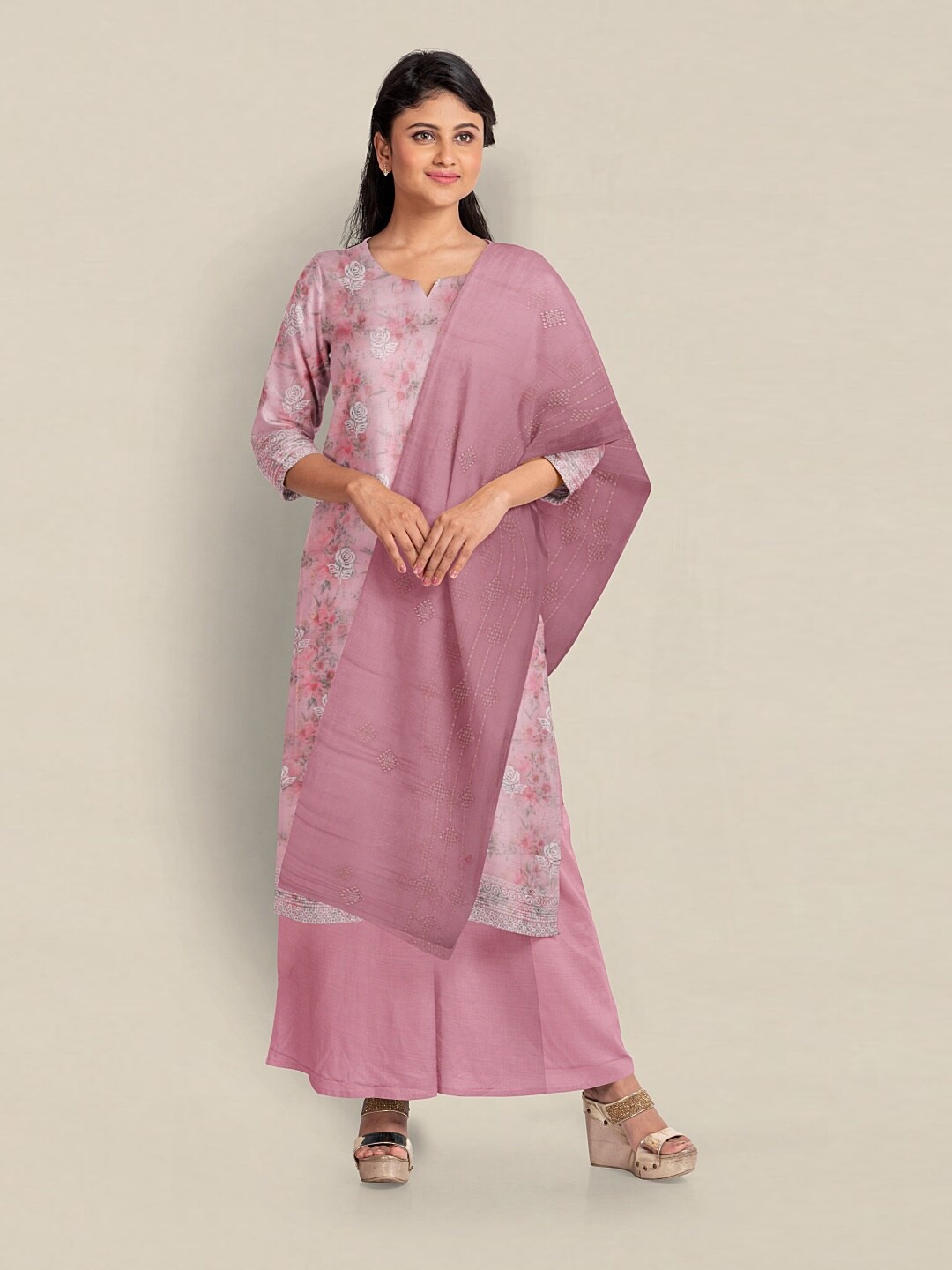 

Pothys Printed Organza Unstitched Dress Material, Pink
