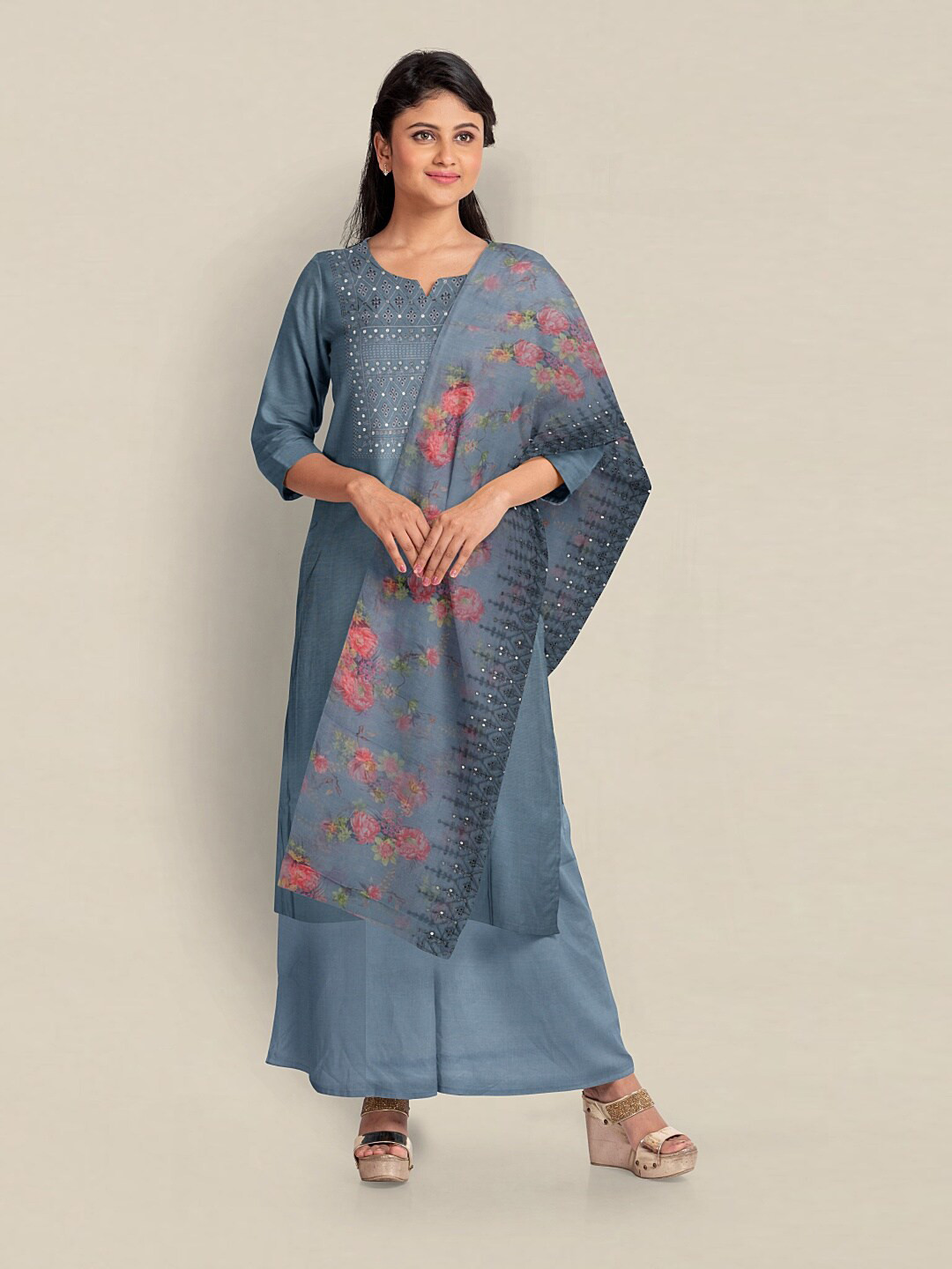 

Pothys Embroidered Unstitched Dress Material, Grey
