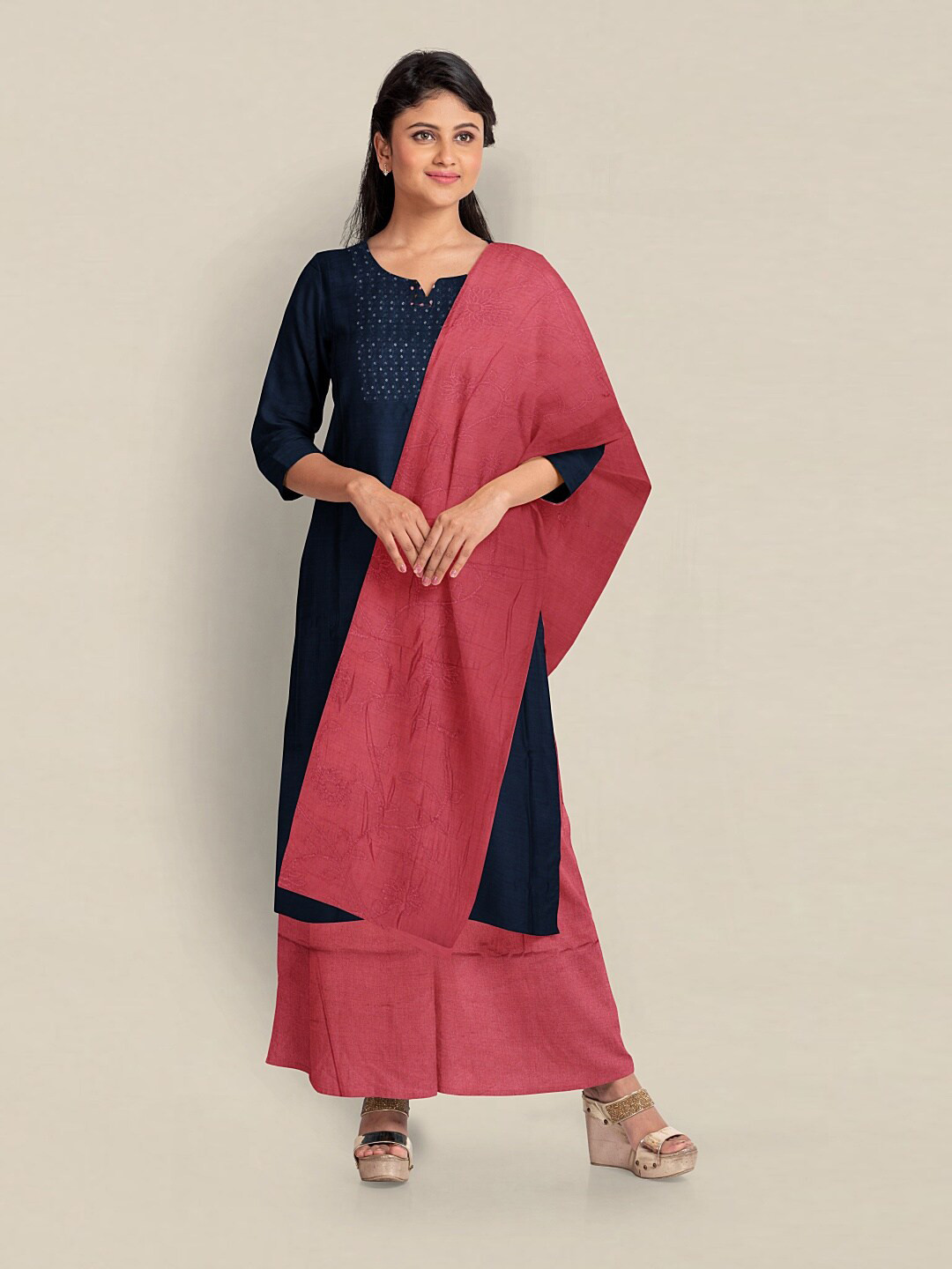 

Pothys Embroidered Unstitched Dress Material, Navy blue