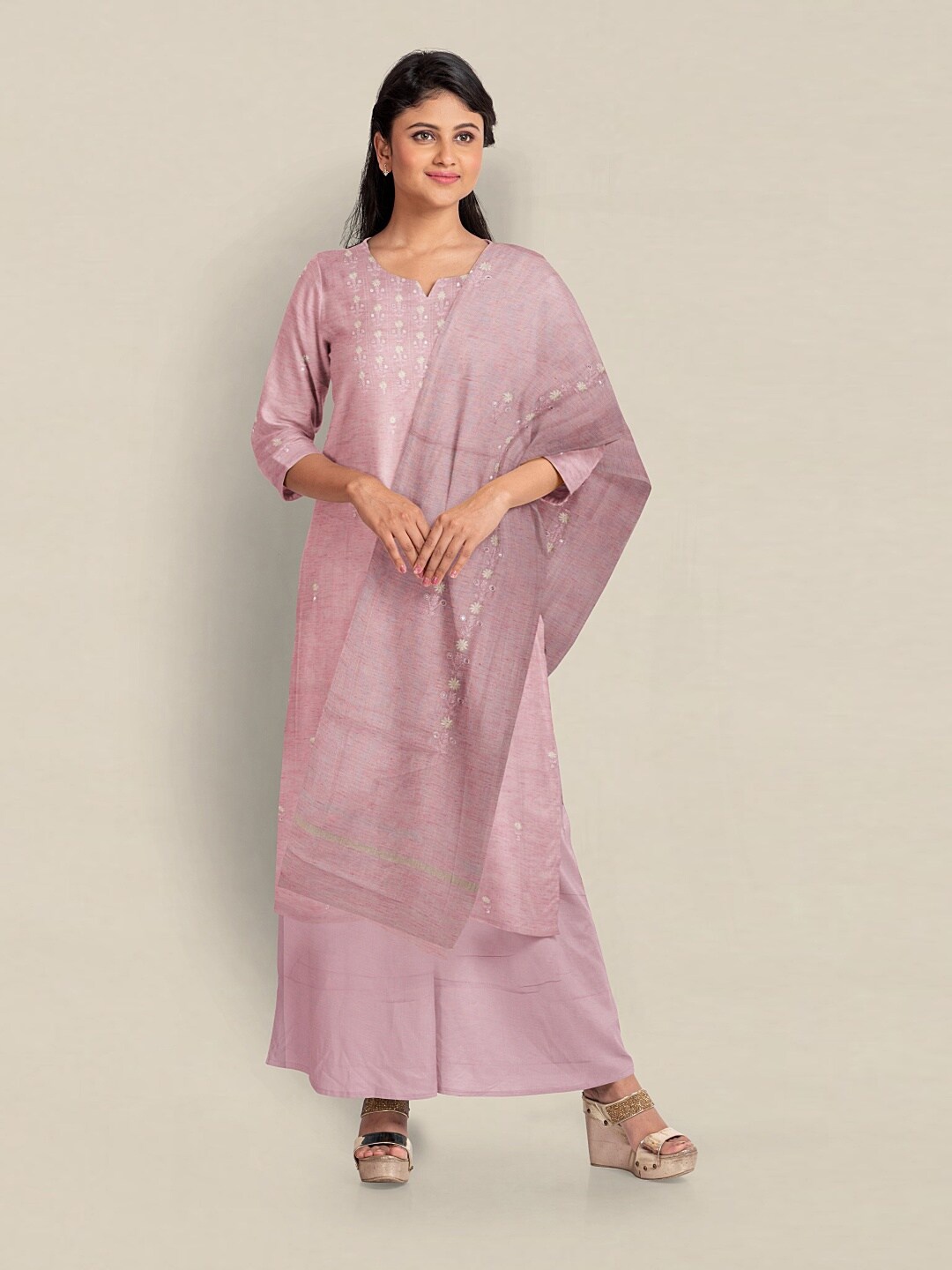

Pothys Embroidered Unstitched Dress Material, Pink