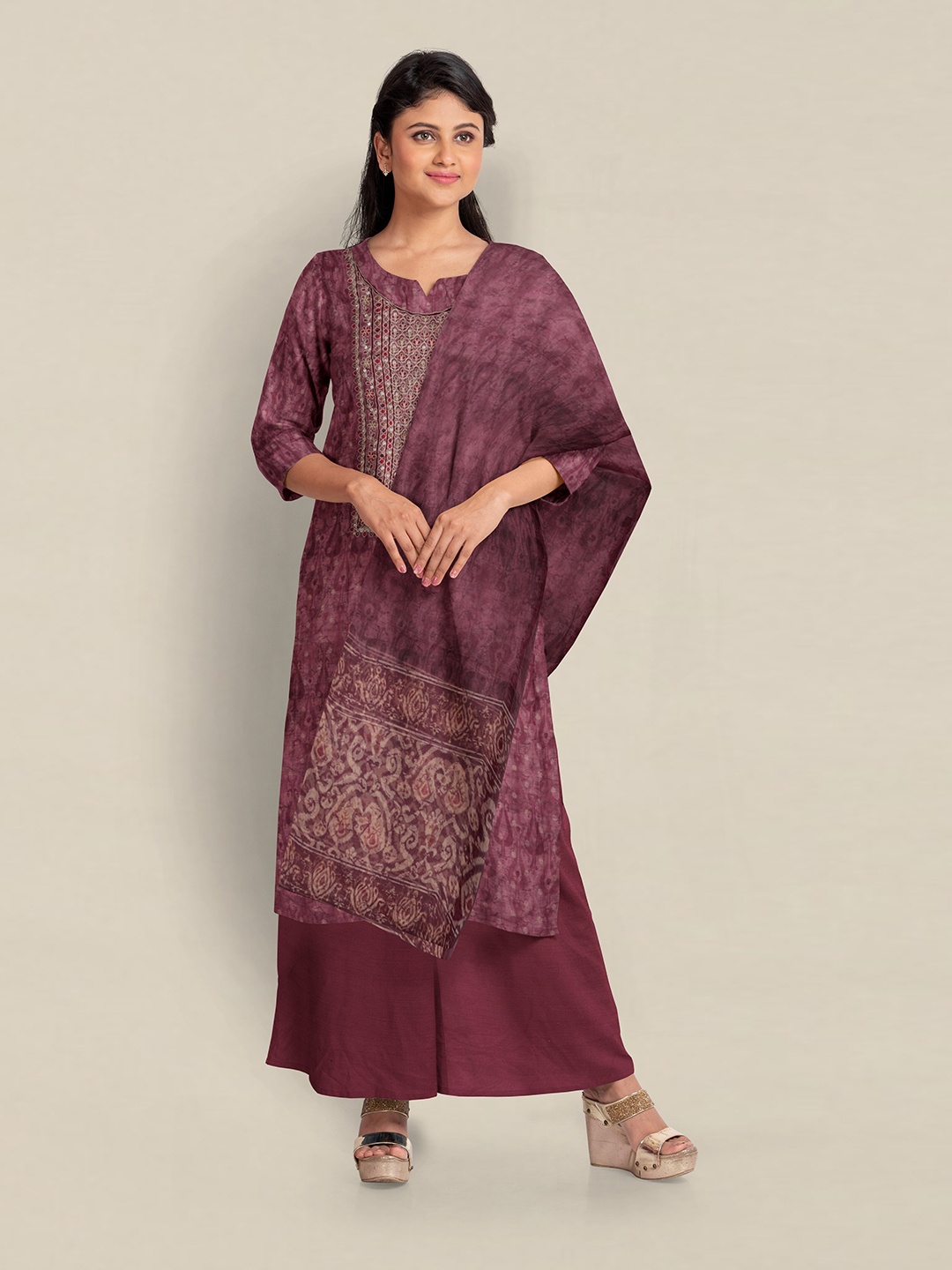 

Pothys Printed Unstitched Dress Material, Magenta