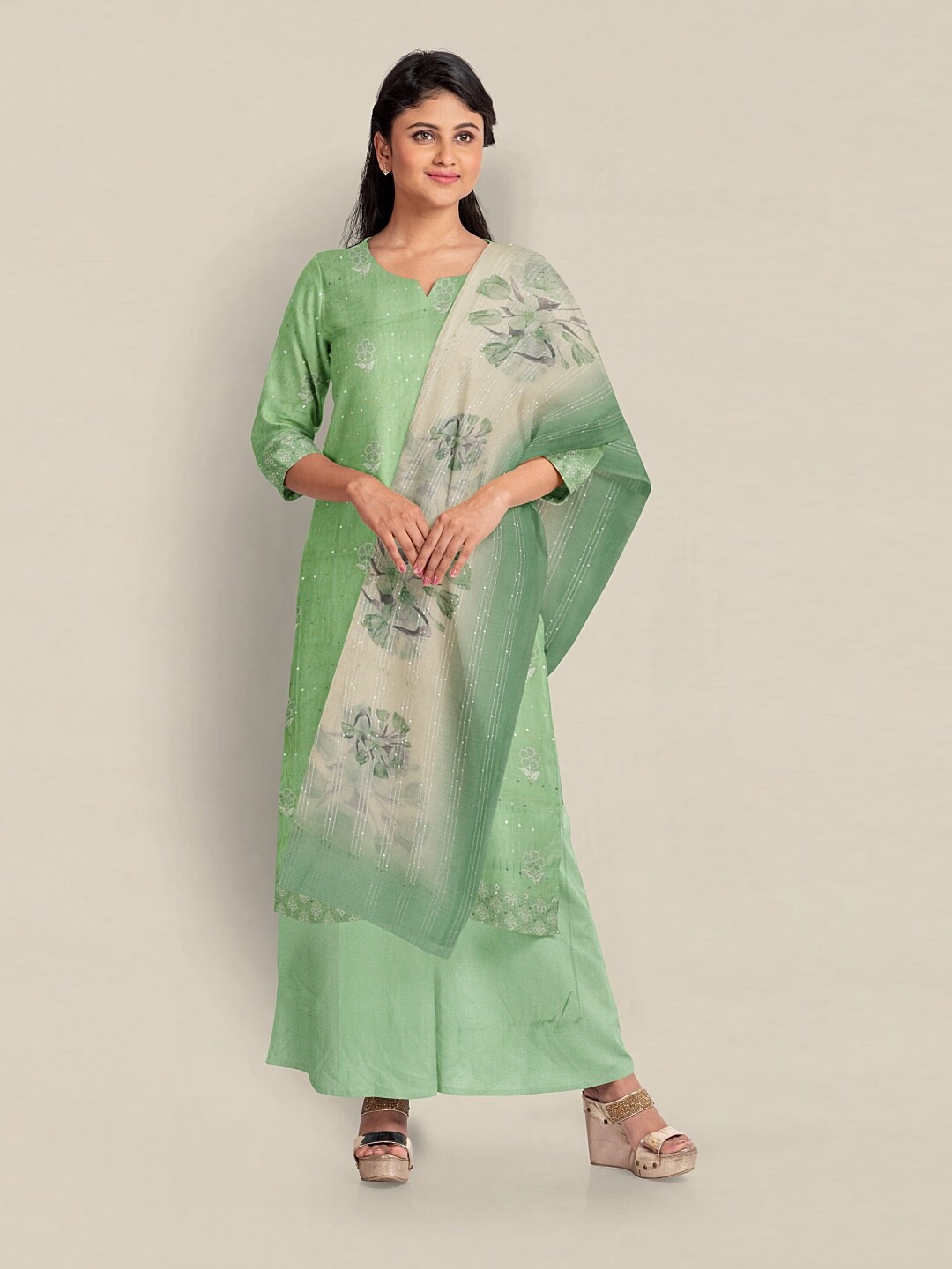 

Pothys Unstitched Dress Material, Green