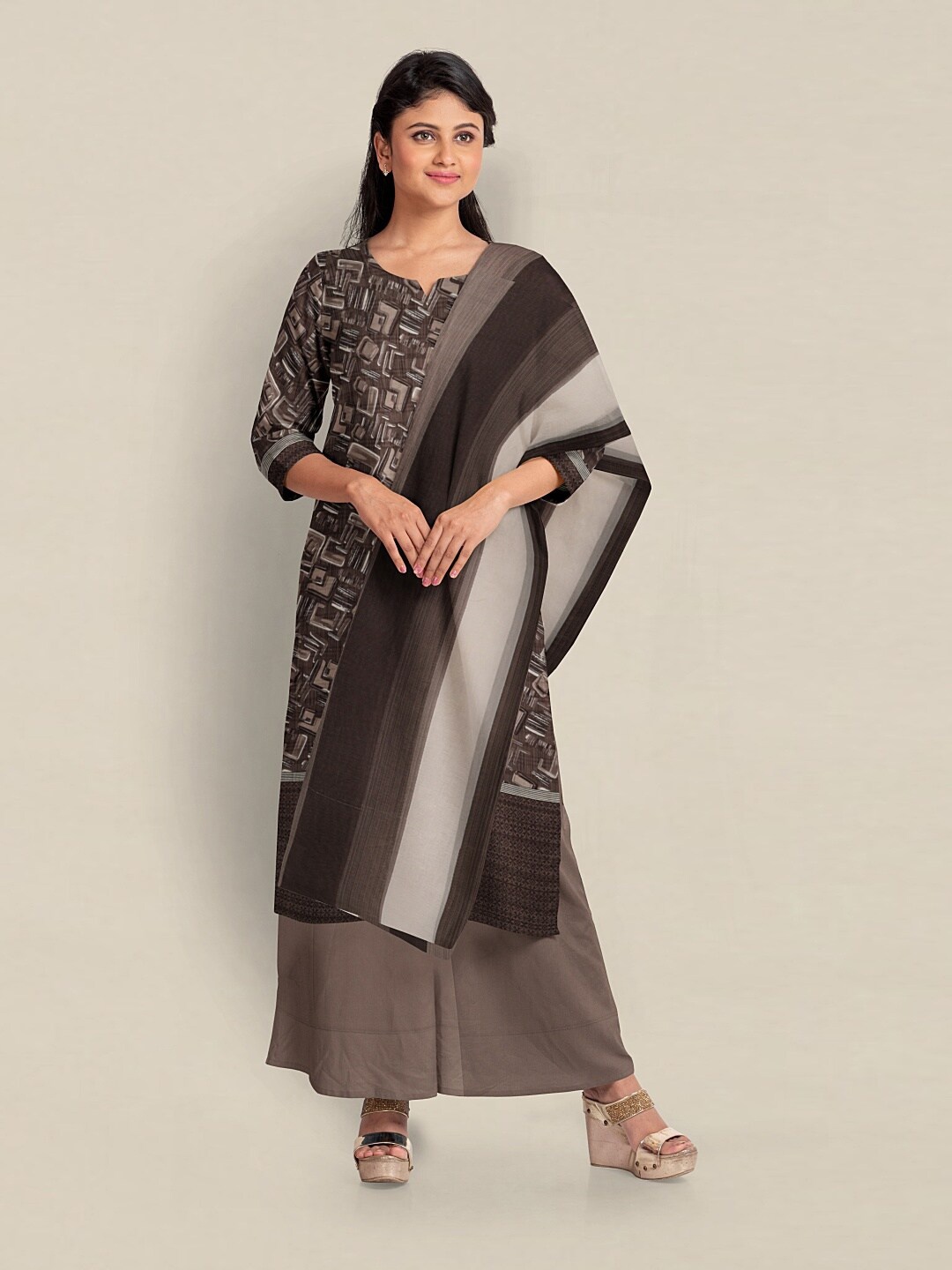 

Pothys Printed Unstitched Dress Material, Brown