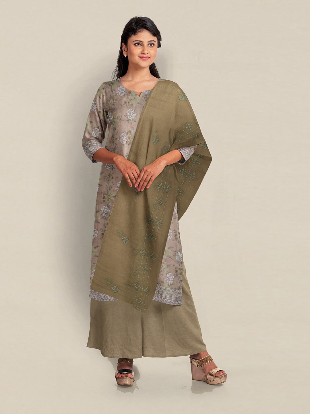 

Pothys Printed Organza Unstitched Dress Material, Khaki