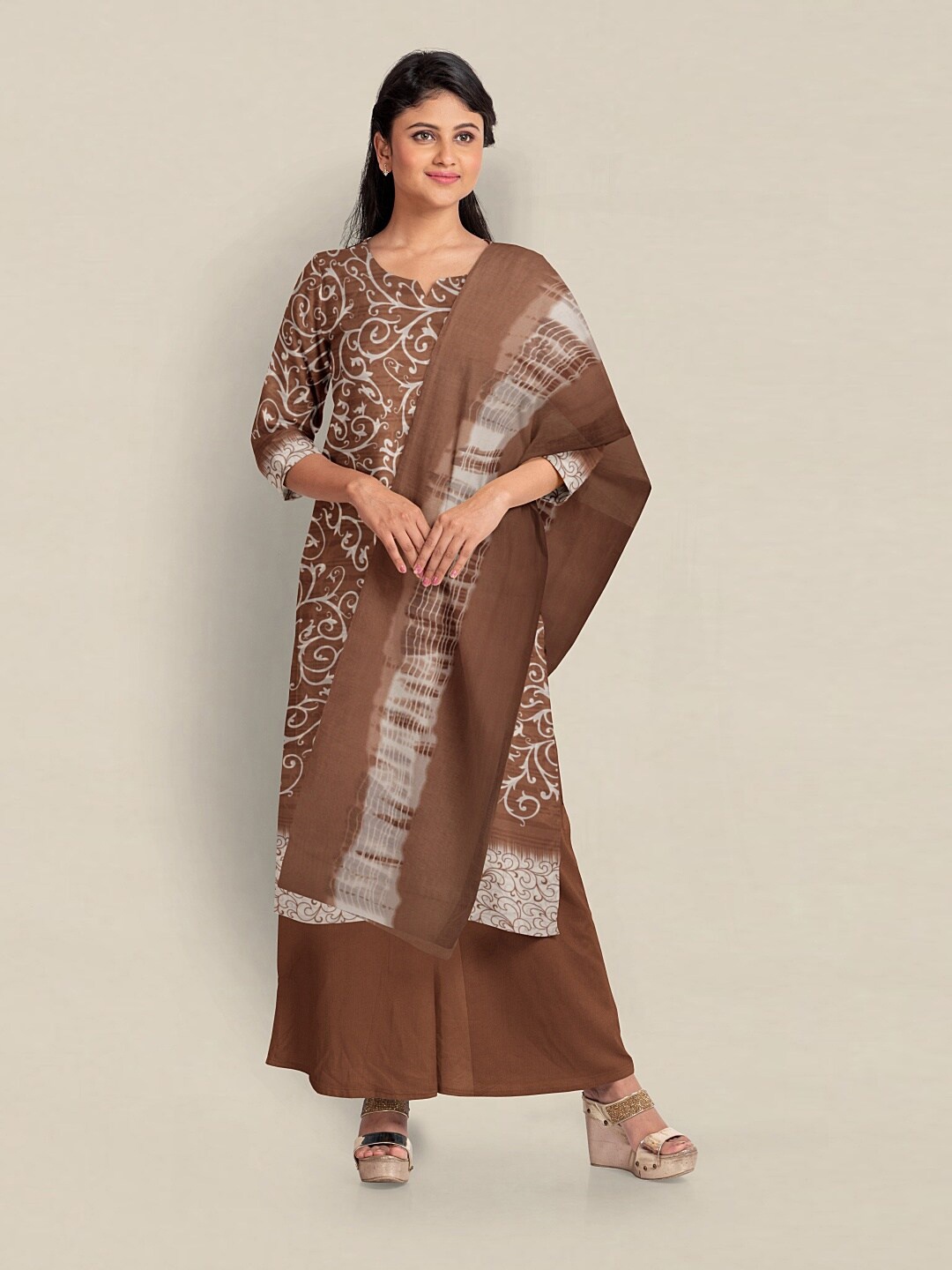 

Pothys Printed Unstitched Dress Material, Brown