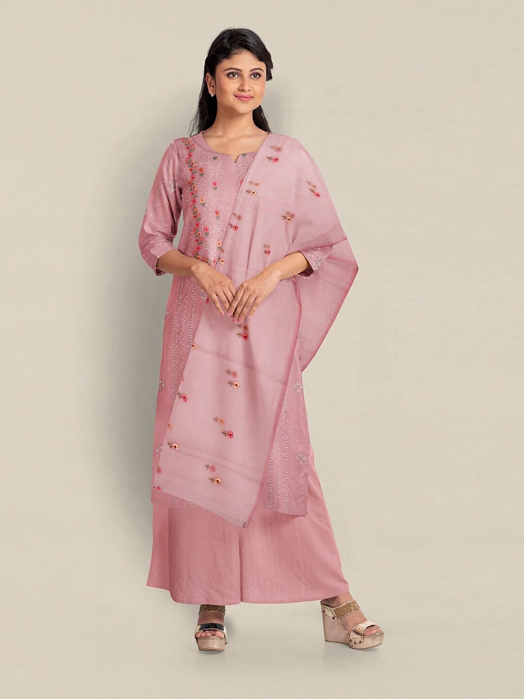 

Pothys Embroidered Unstitched Dress Material, Pink