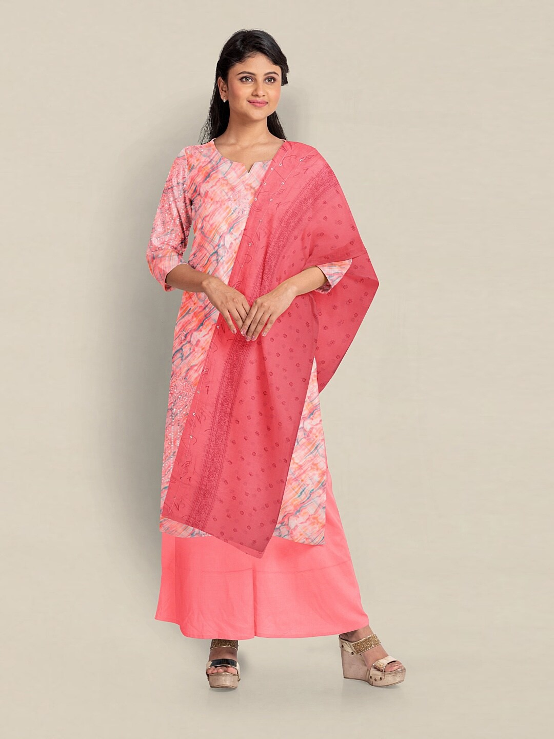 

Pothys Printed Unstitched Dress Material, Pink