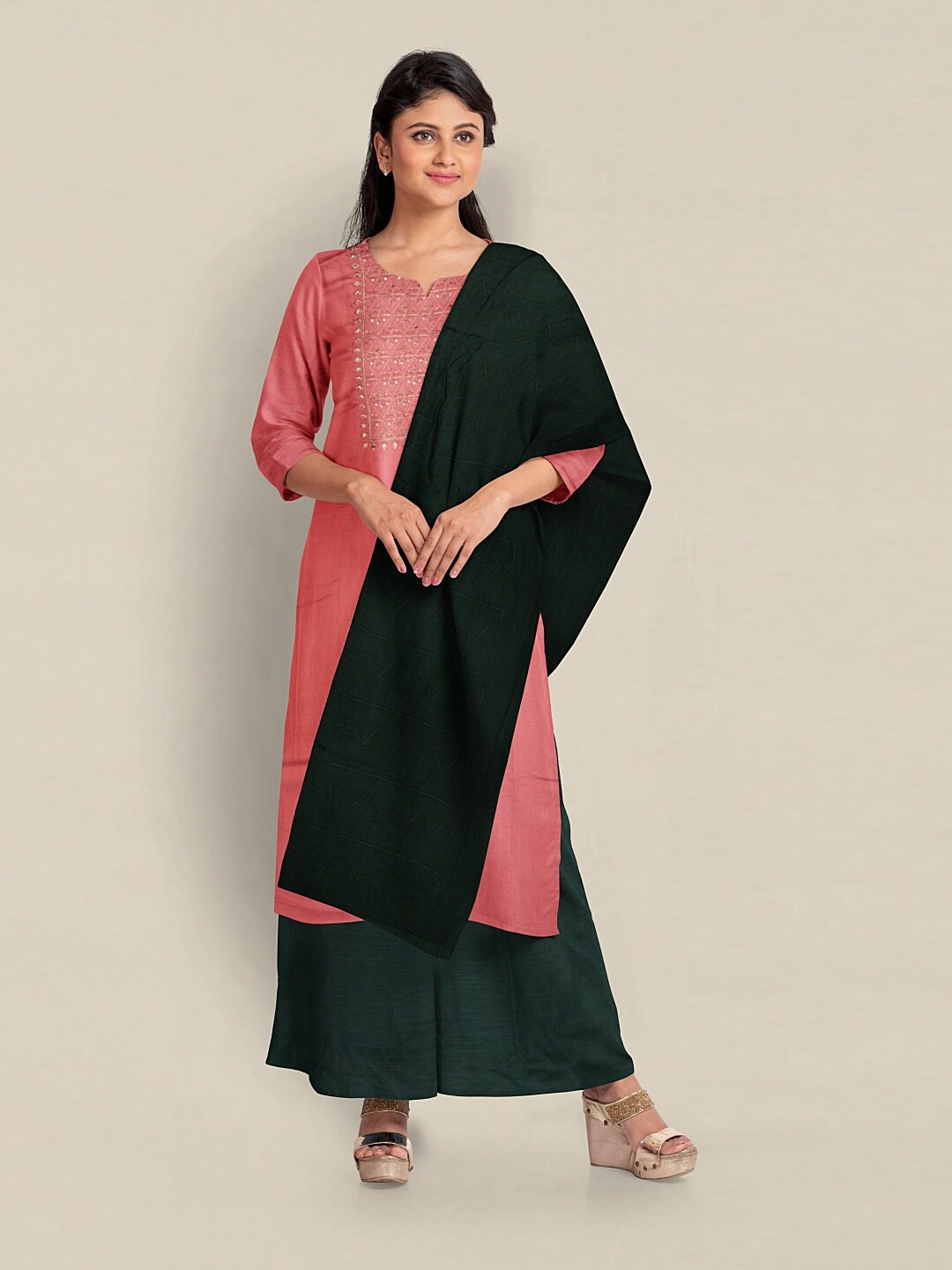 

Pothys Embroidered Unstitched Dress Material, Peach