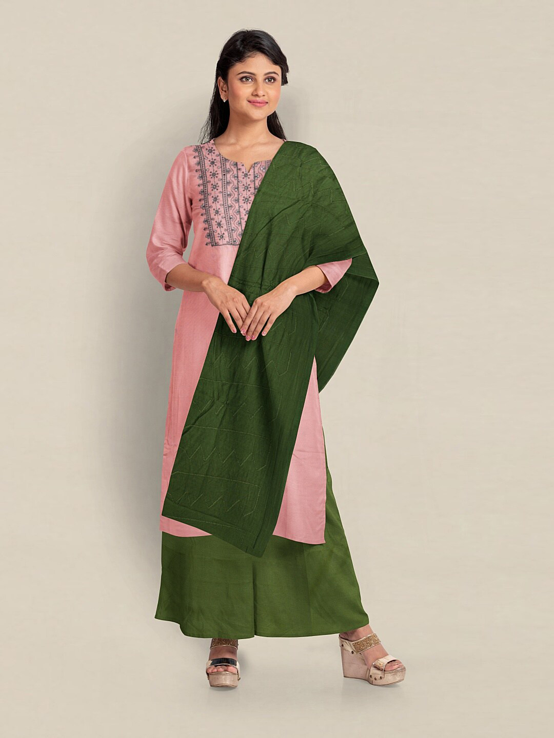 

Pothys Embroidered Unstitched Dress Material, Peach