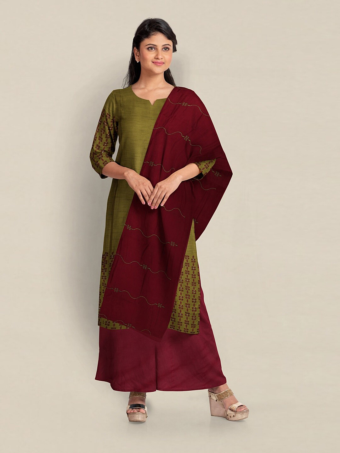 

Pothys Printed Unstitched Dress Material, Green