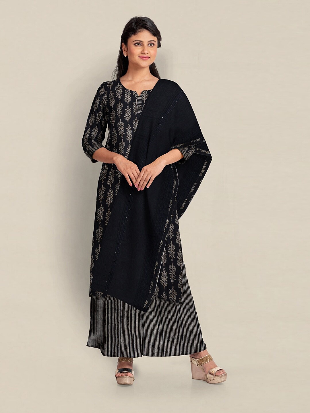 

Pothys Printed Unstitched Dress Material, Navy blue