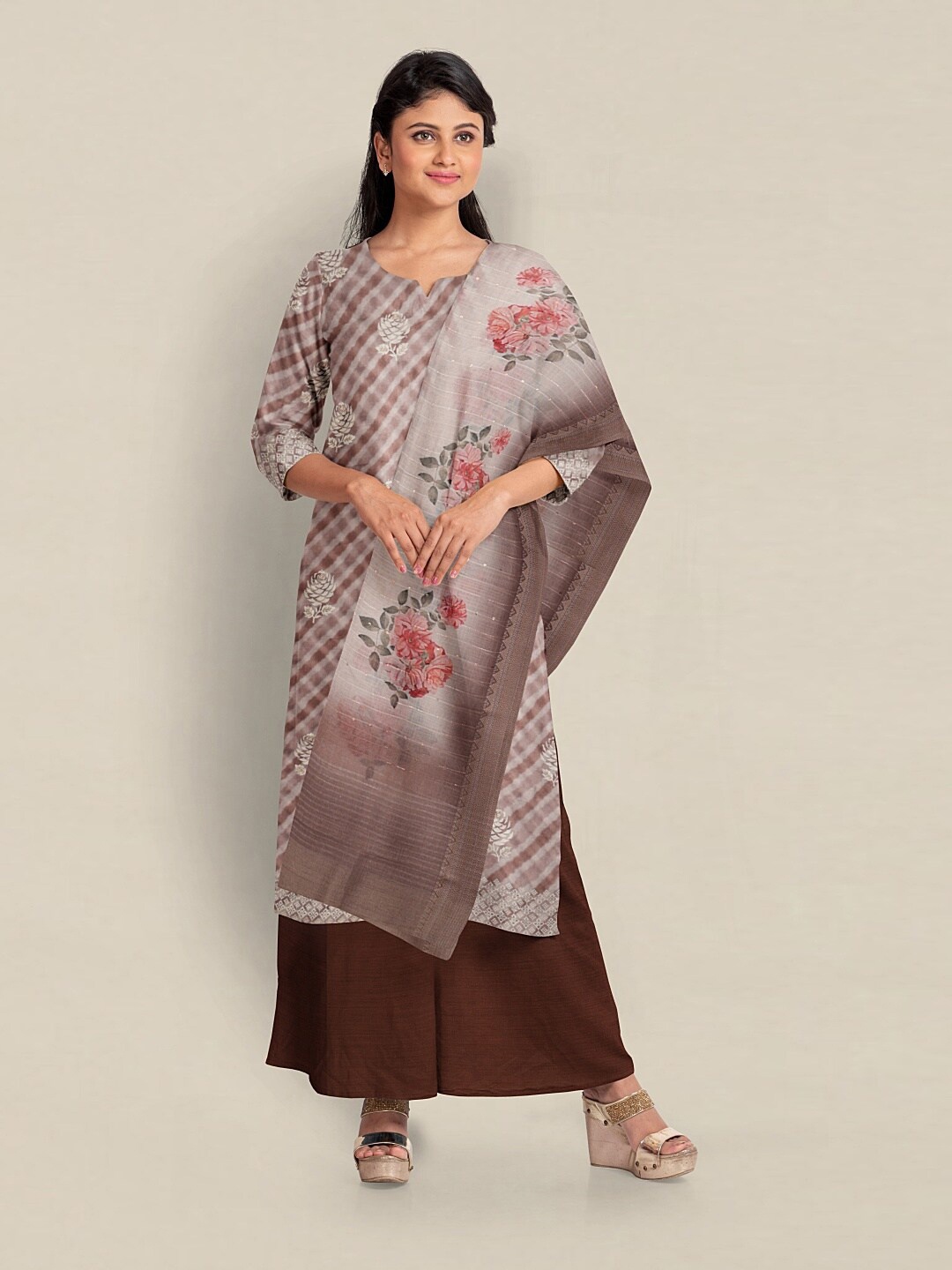 

Pothys Printed Unstitched Dress Material, Brown