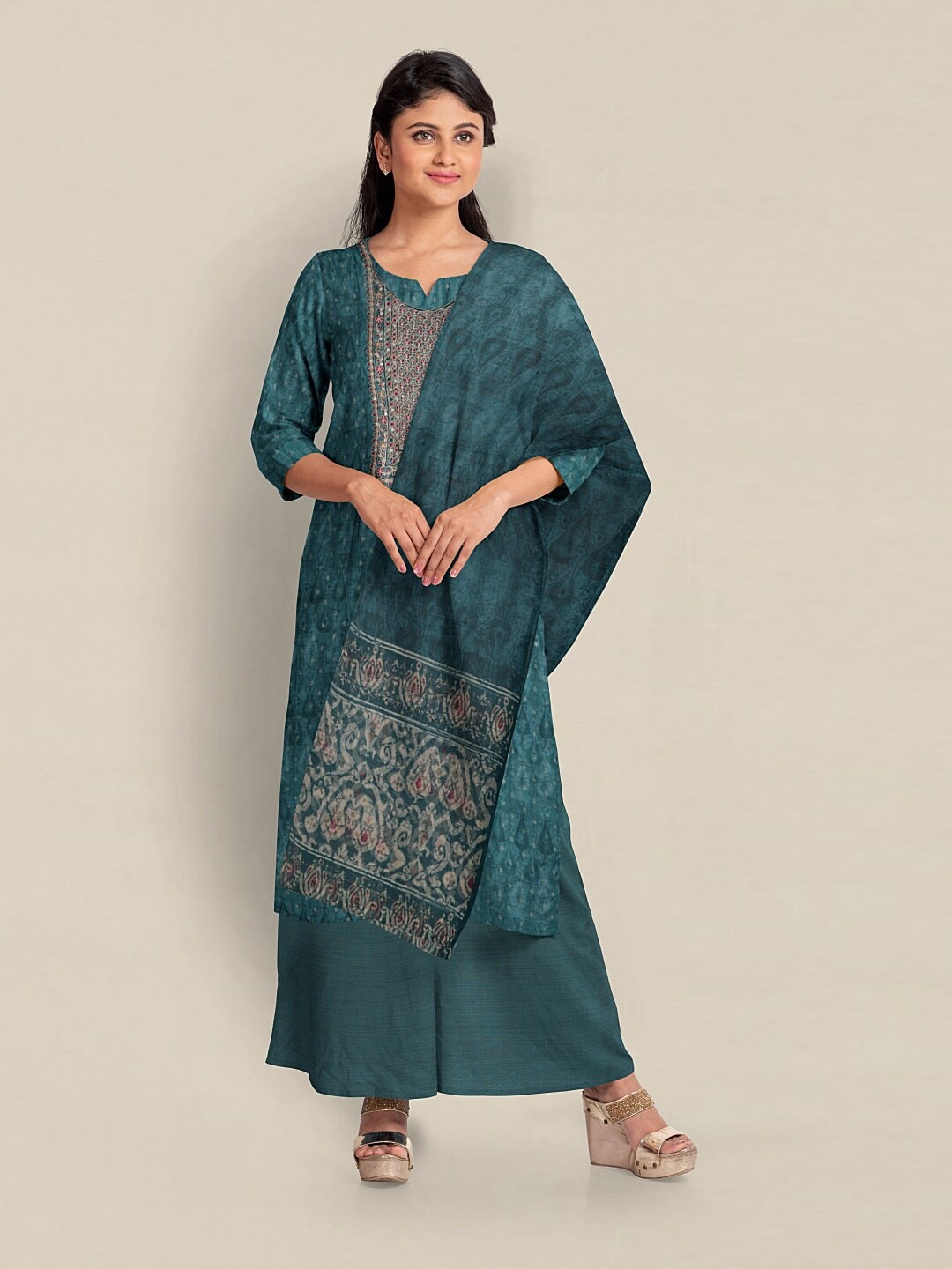 

Pothys Embroidered Unstitched Dress Material, Blue