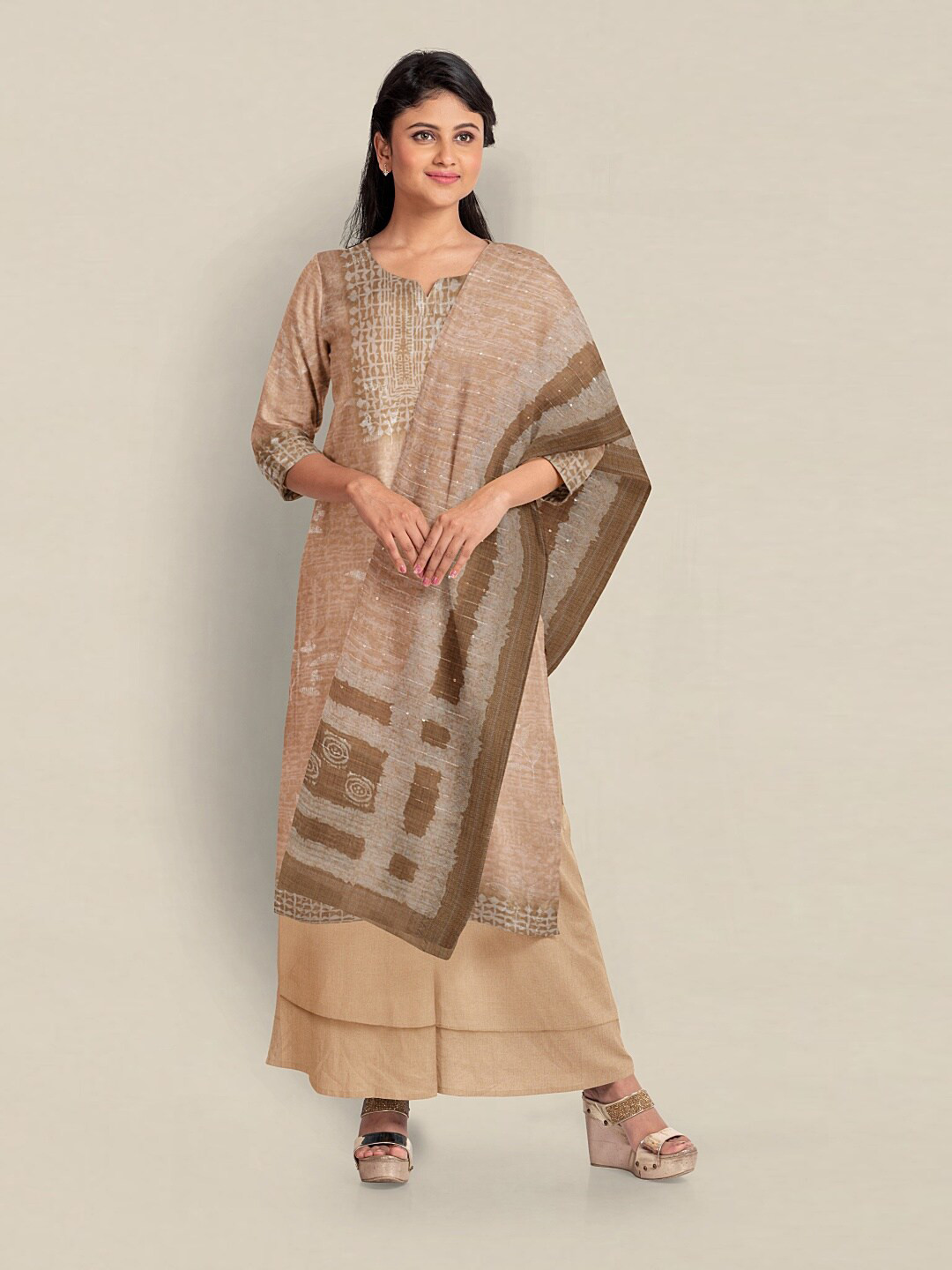 

Pothys Printed Unstitched Dress Material, Beige