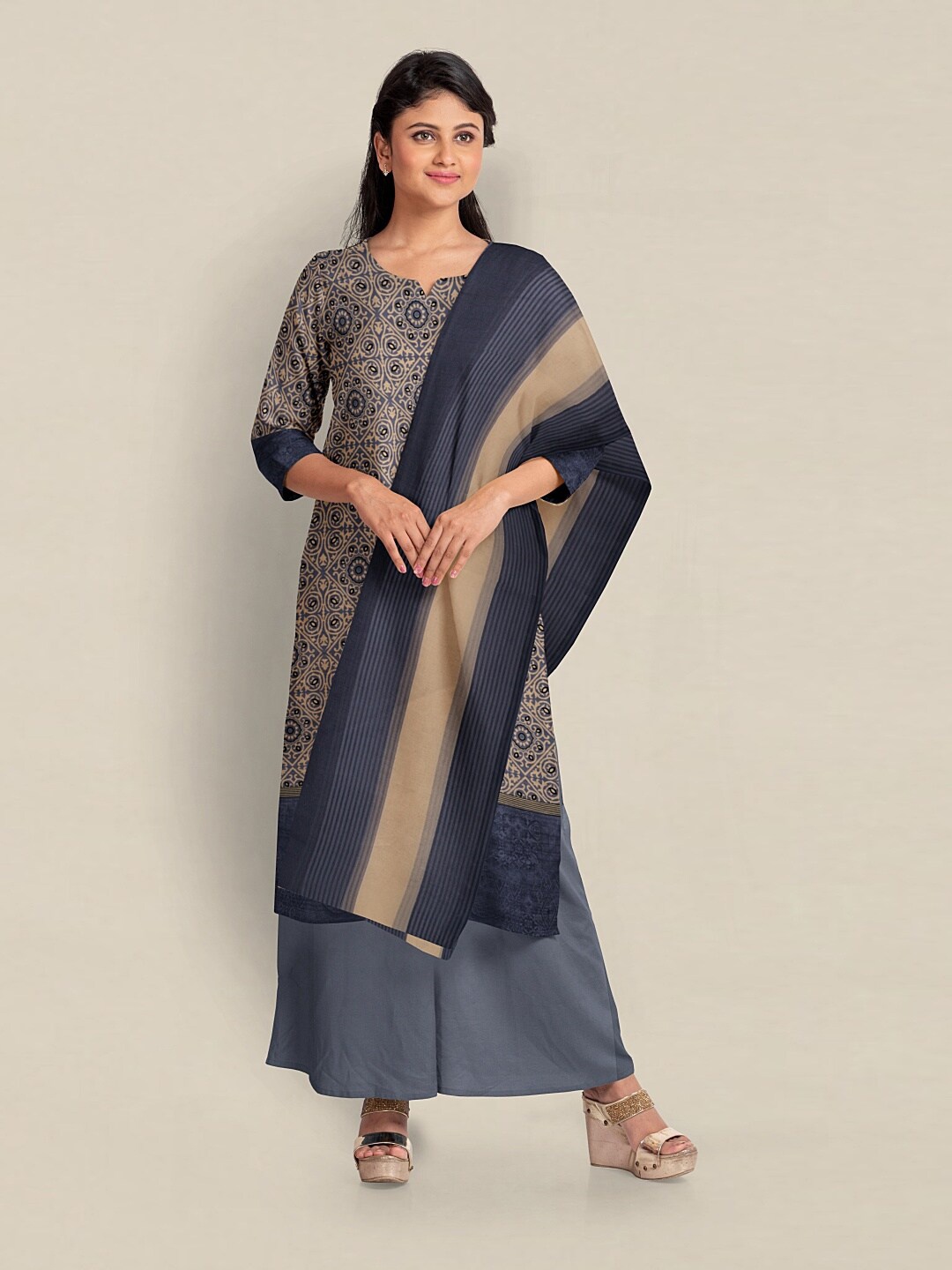 

Pothys Printed Unstitched Dress Material, Navy blue