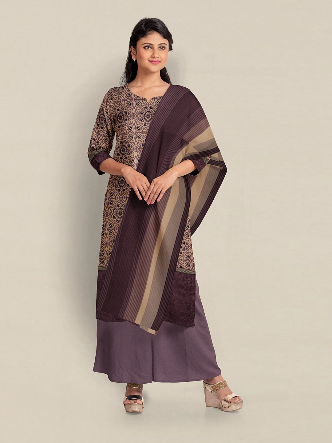 

Pothys Printed Unstitched Dress Material, Purple
