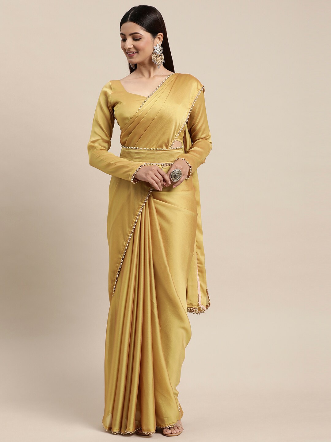 

AVANSHEE Beads and Stones Saree, Yellow