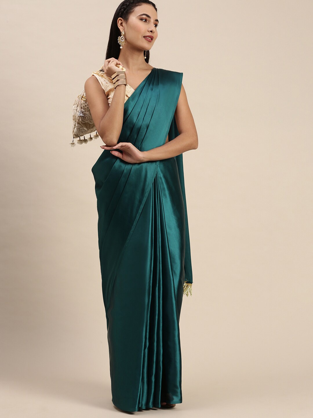 

AVANSHEE Satin Saree, Teal