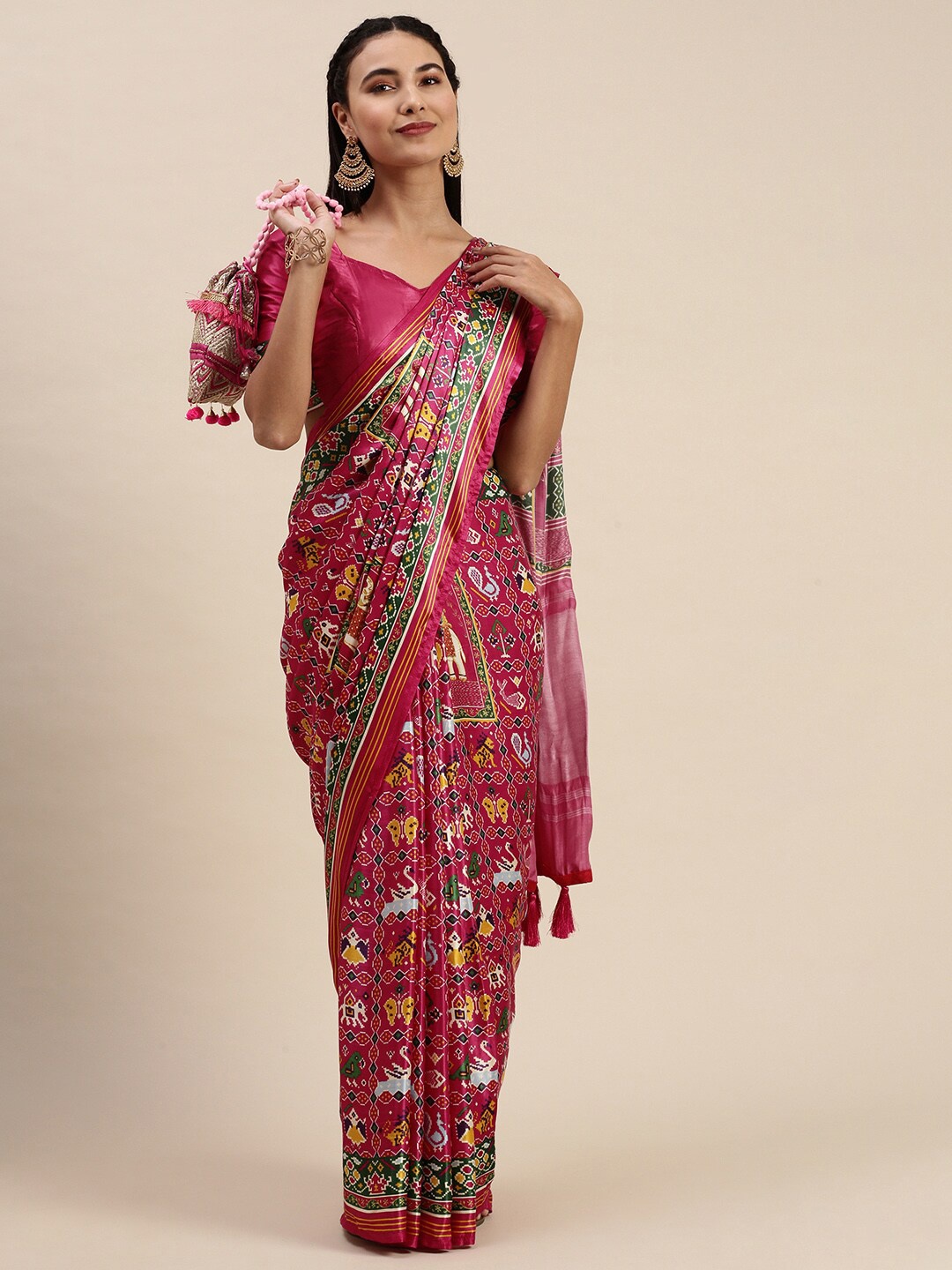 

AVANSHEE Ethnic Motifs Pure Silk Saree, Pink