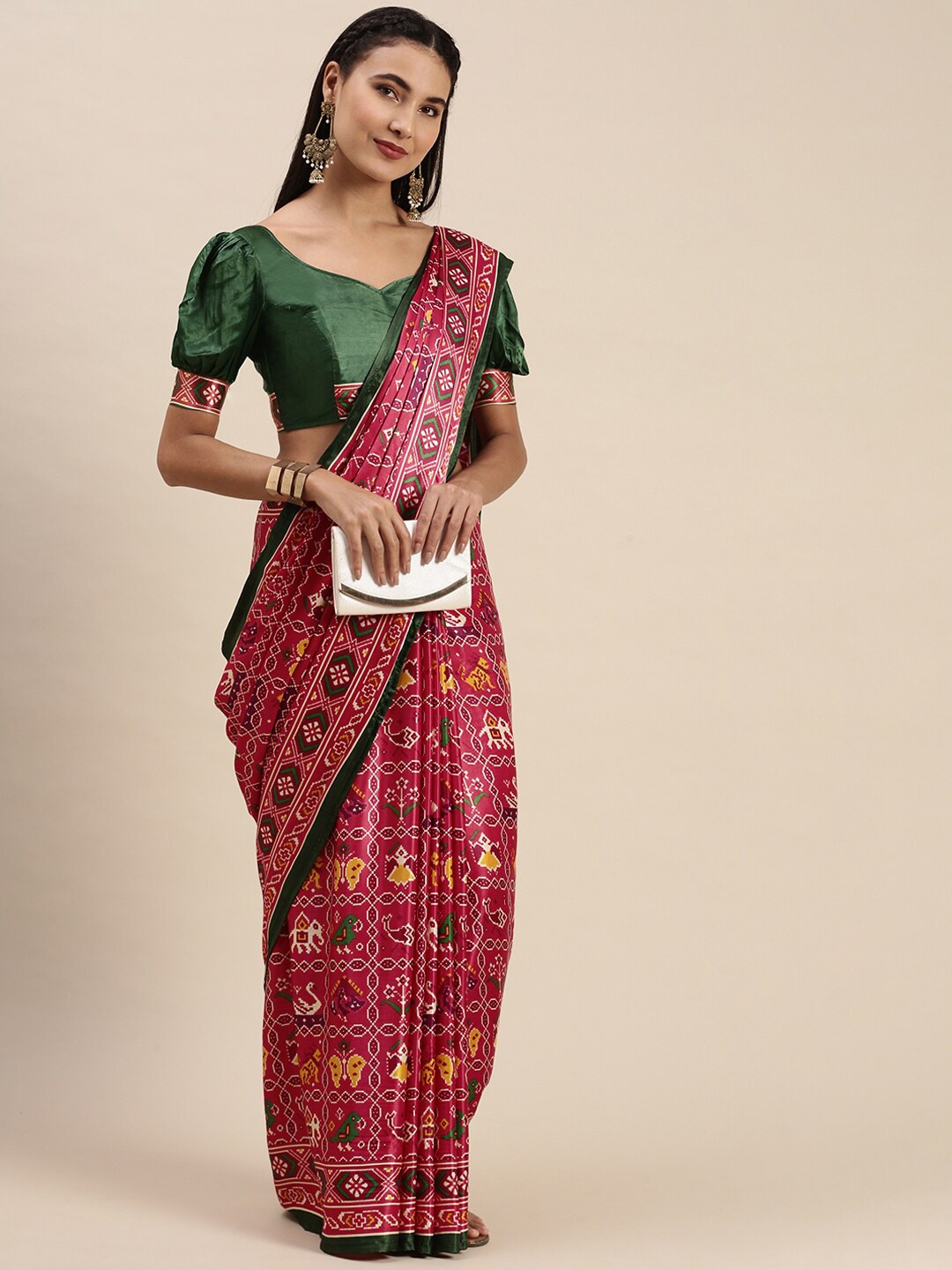 

AVANSHEE Geometric Printed Zari Pure Silk Saree, Pink