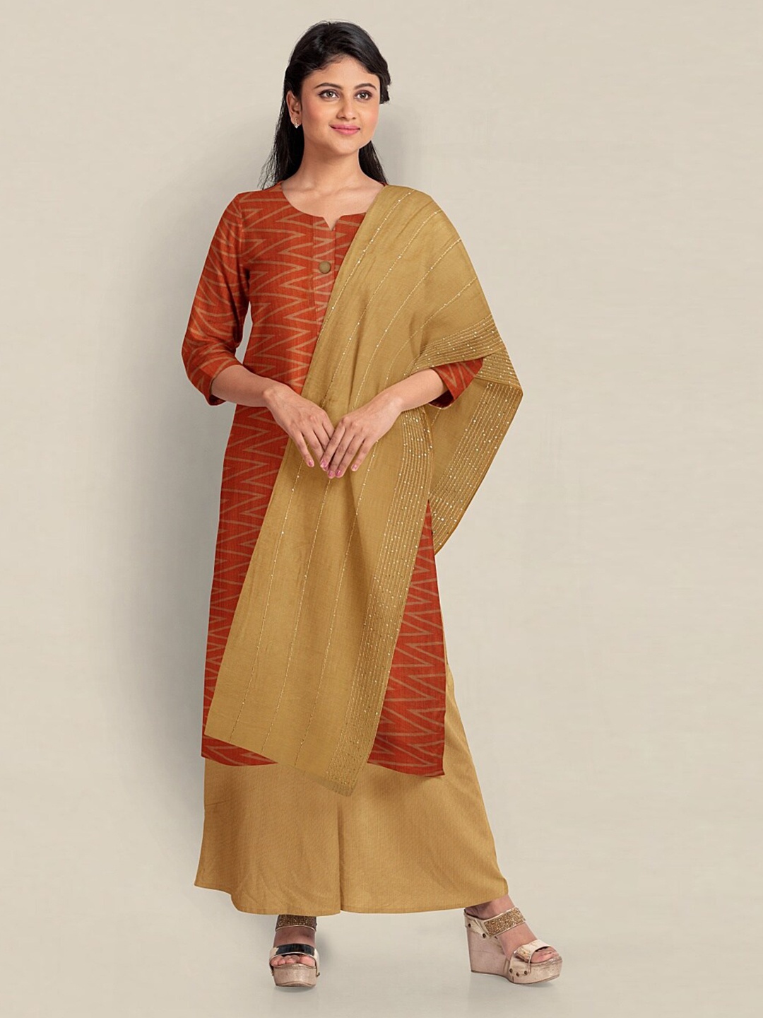 

Pothys Unstitched Dress Material, Orange