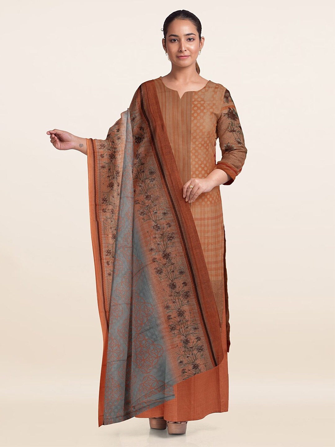 

Pothys Printed Unstitched Dress Material, Rust