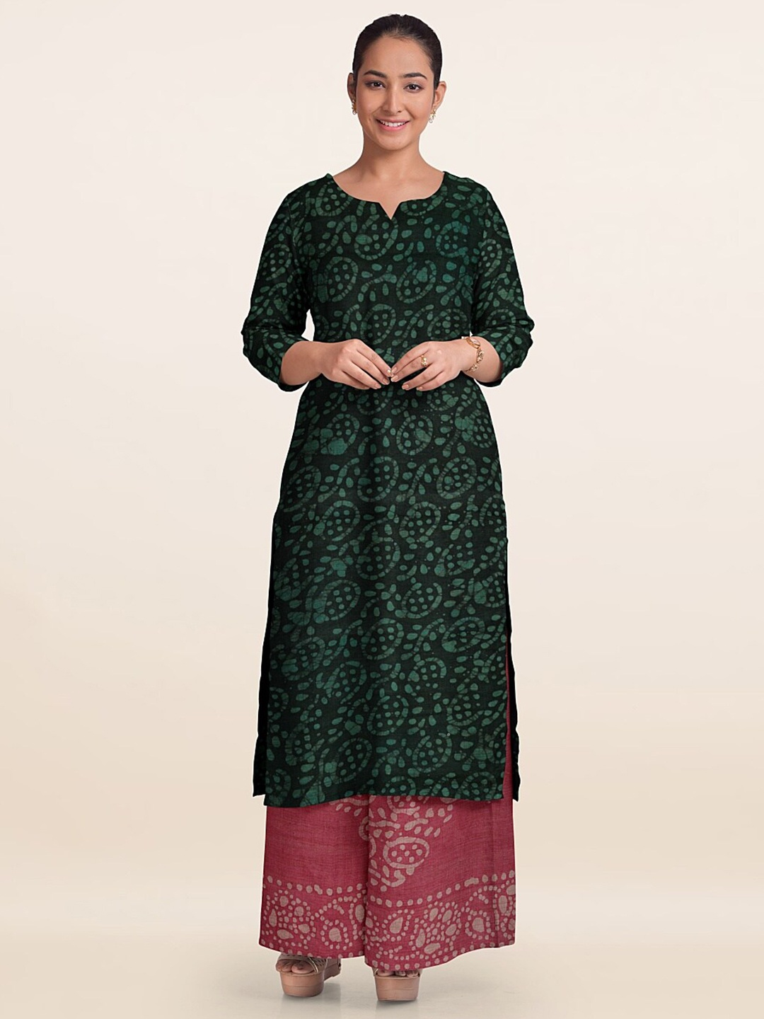 

Pothys Printed Unstitched Dress Material, Green