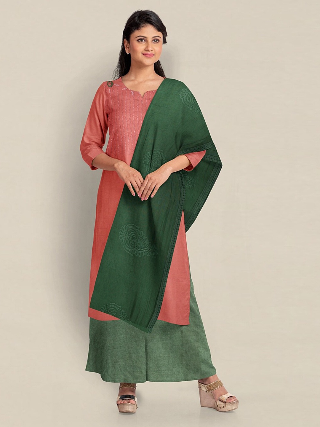

Pothys Art Silk Unstitched Dress Material, Peach