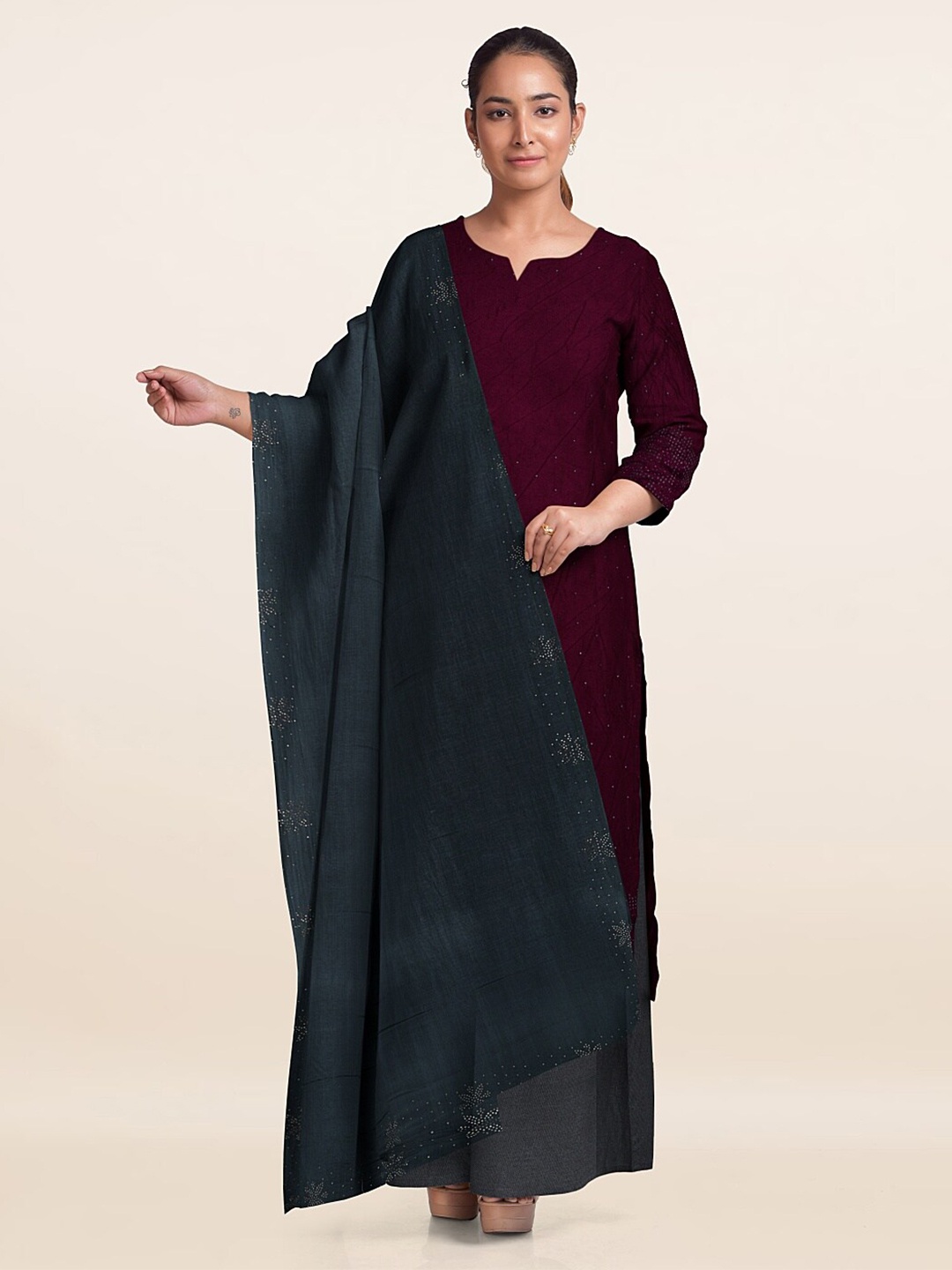 

Pothys Embellished Unstitched Dress Material, Magenta