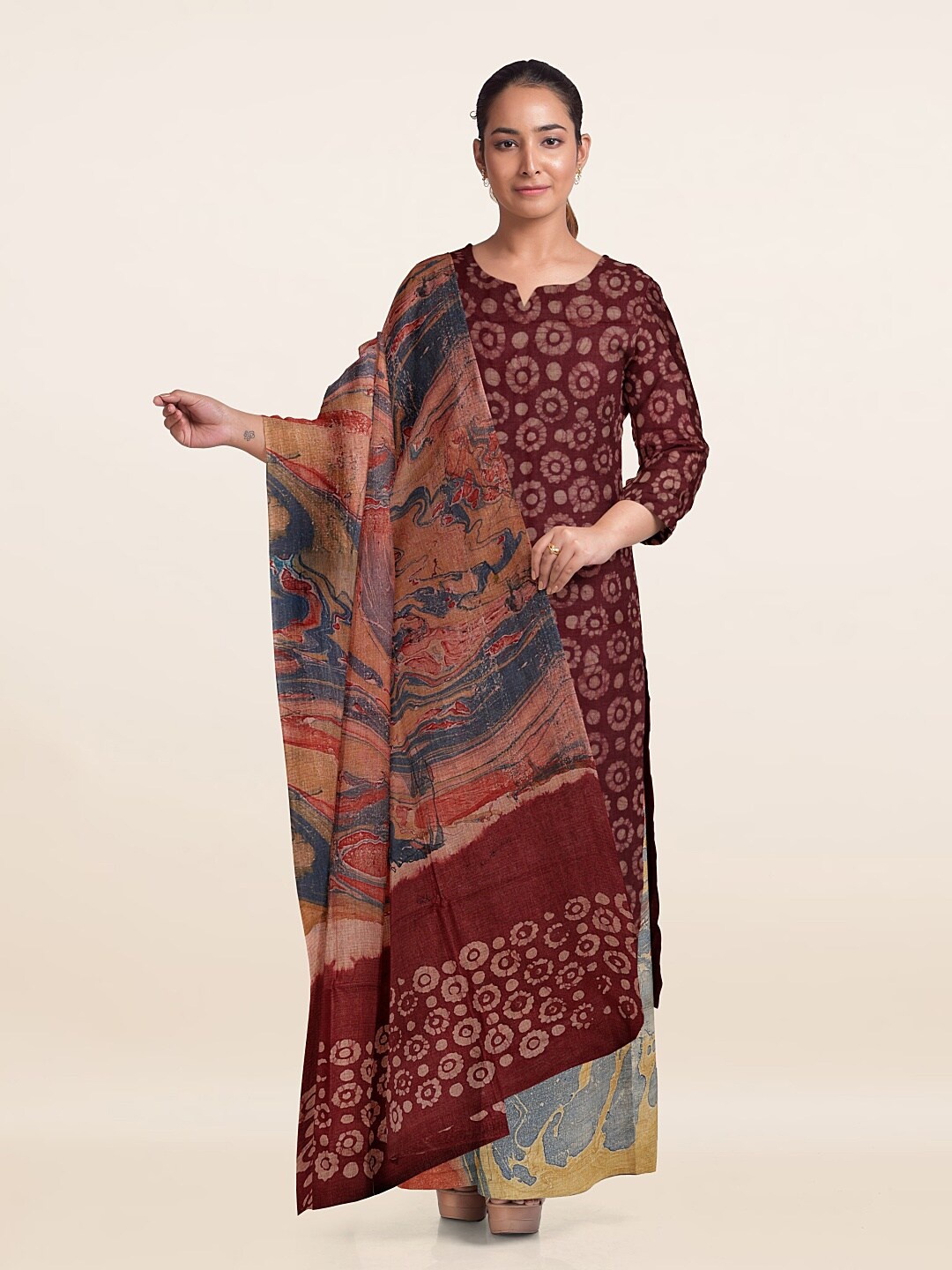 

Pothys Printed Unstitched Dress Material, Maroon