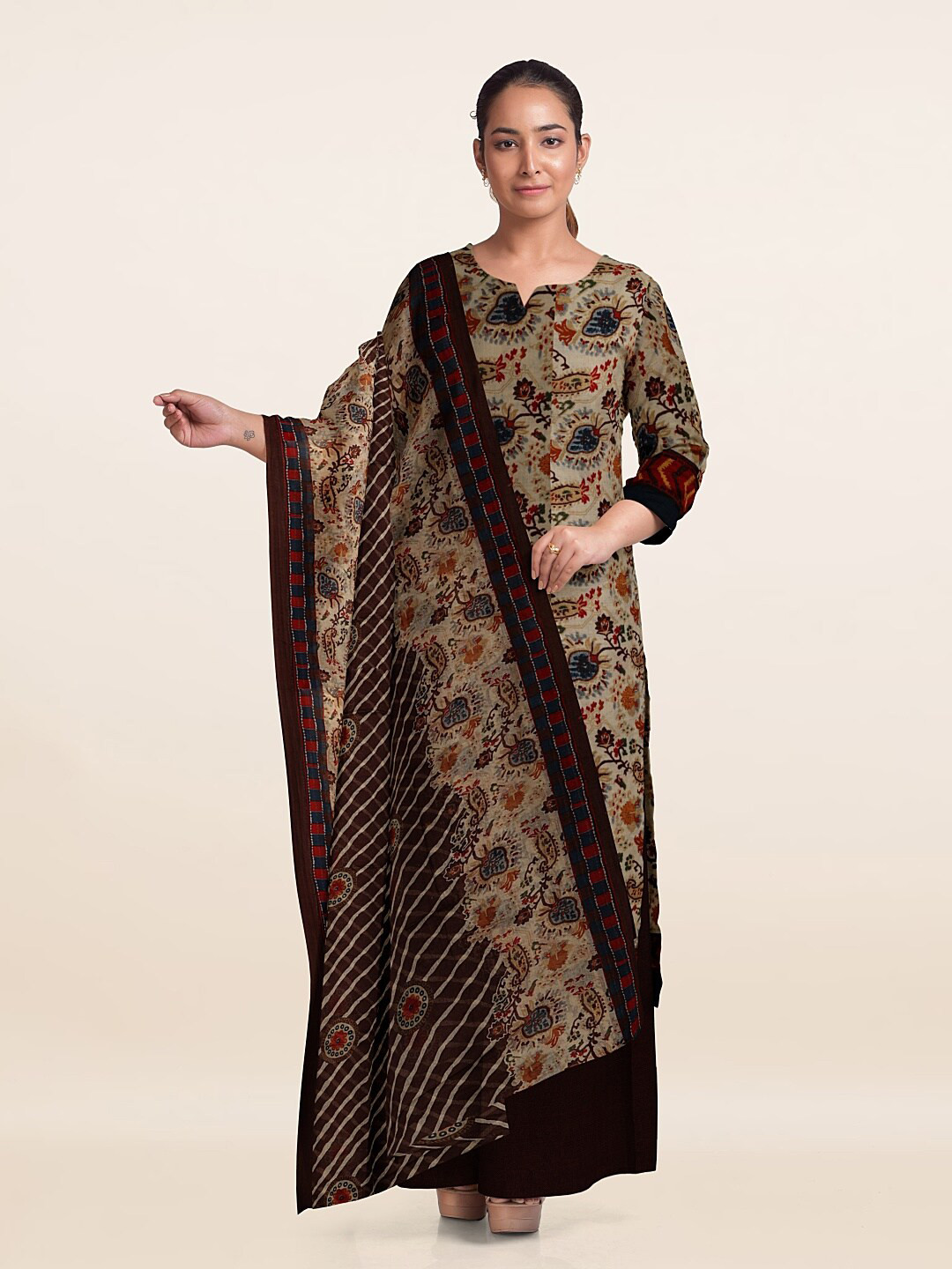 

Pothys Printed Unstitched Dress Material, Cream