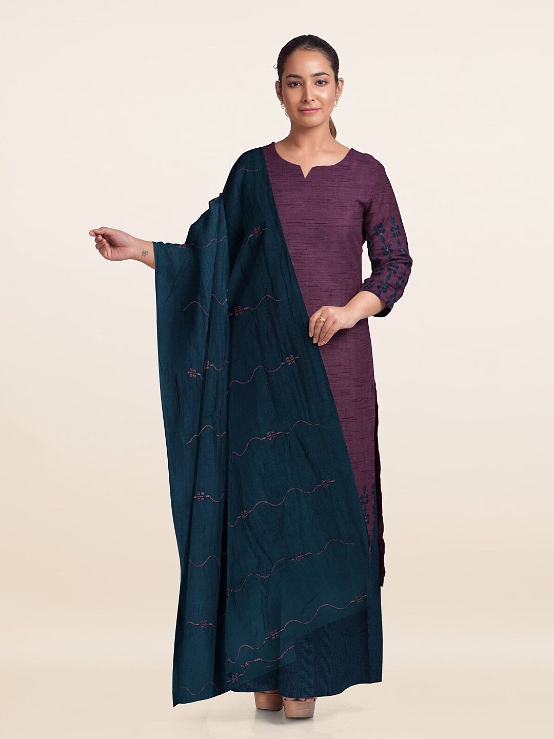 

Pothys Embroidered Unstitched Dress Material, Purple