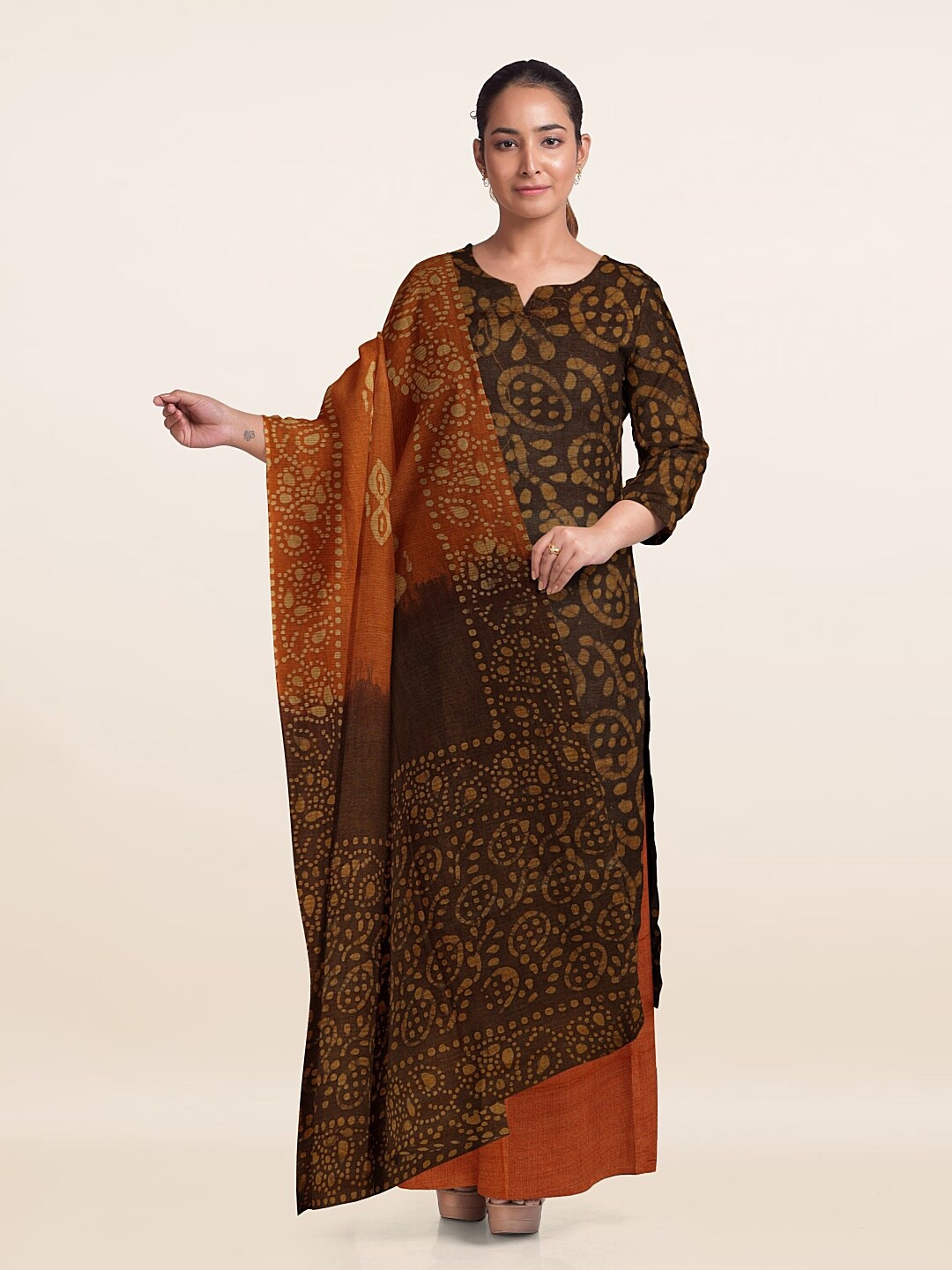 

Pothys Printed Unstitched Dress Material, Brown