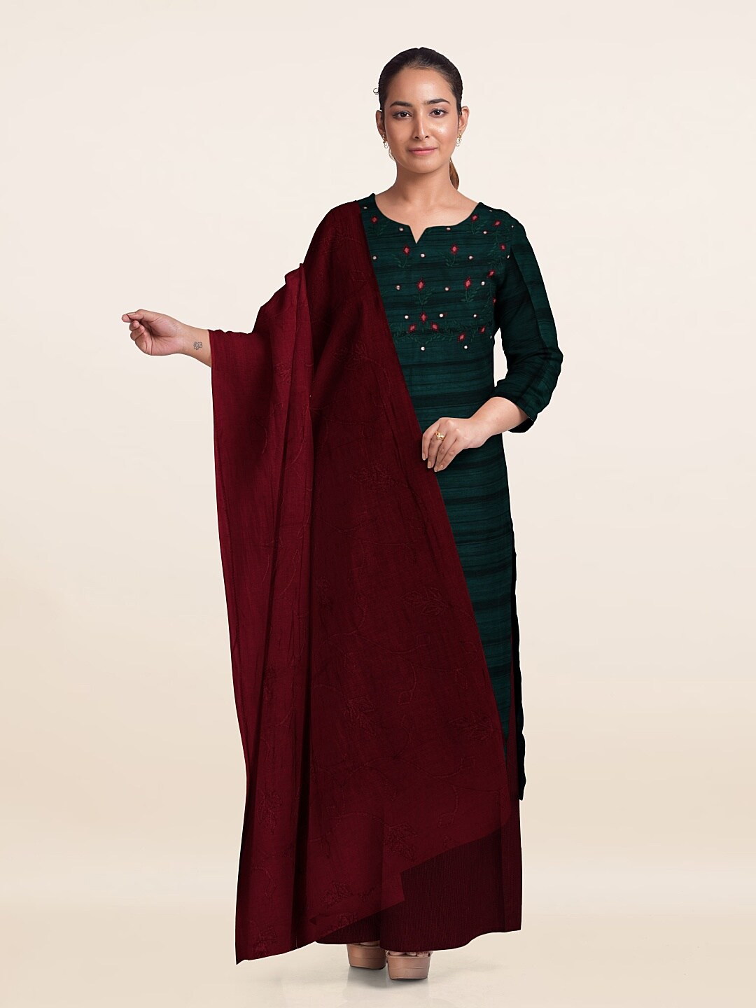 

Pothys Embroidered Unstitched Dress Material, Green