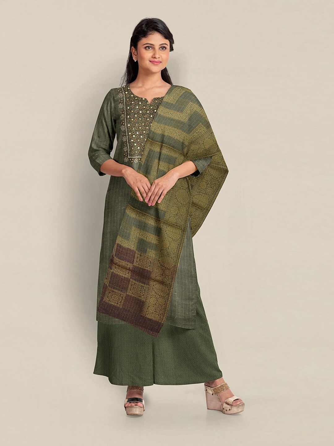 

Pothys Unstitched Dress Material, Green