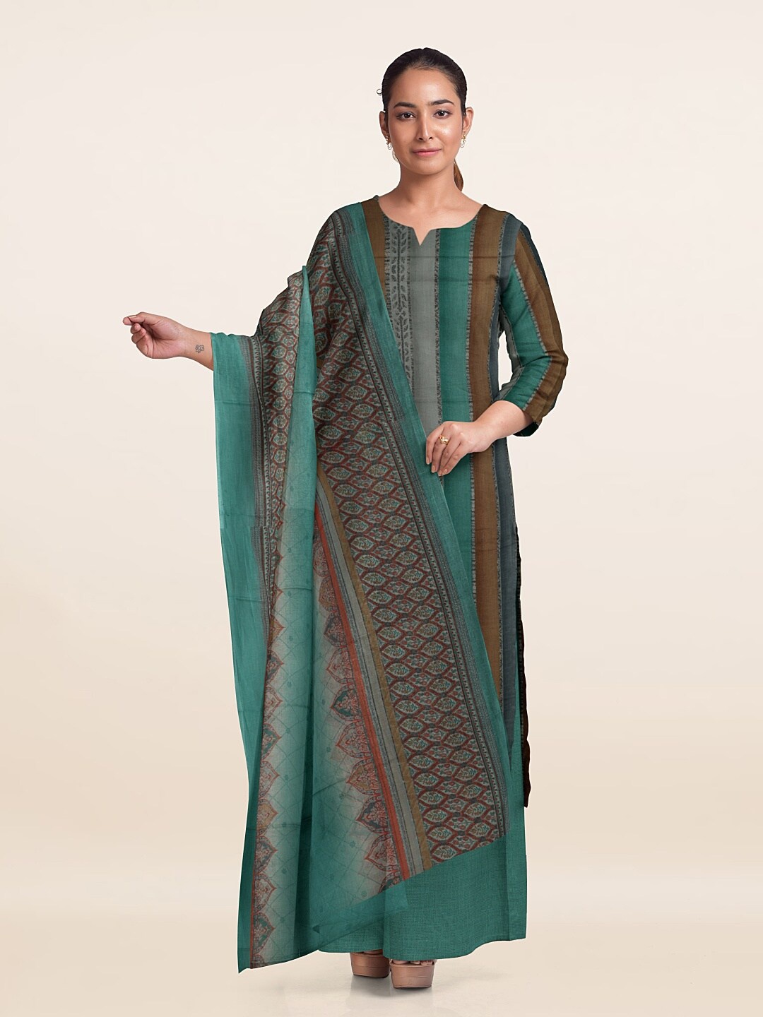 

Pothys Unstitched Dress Material, Green