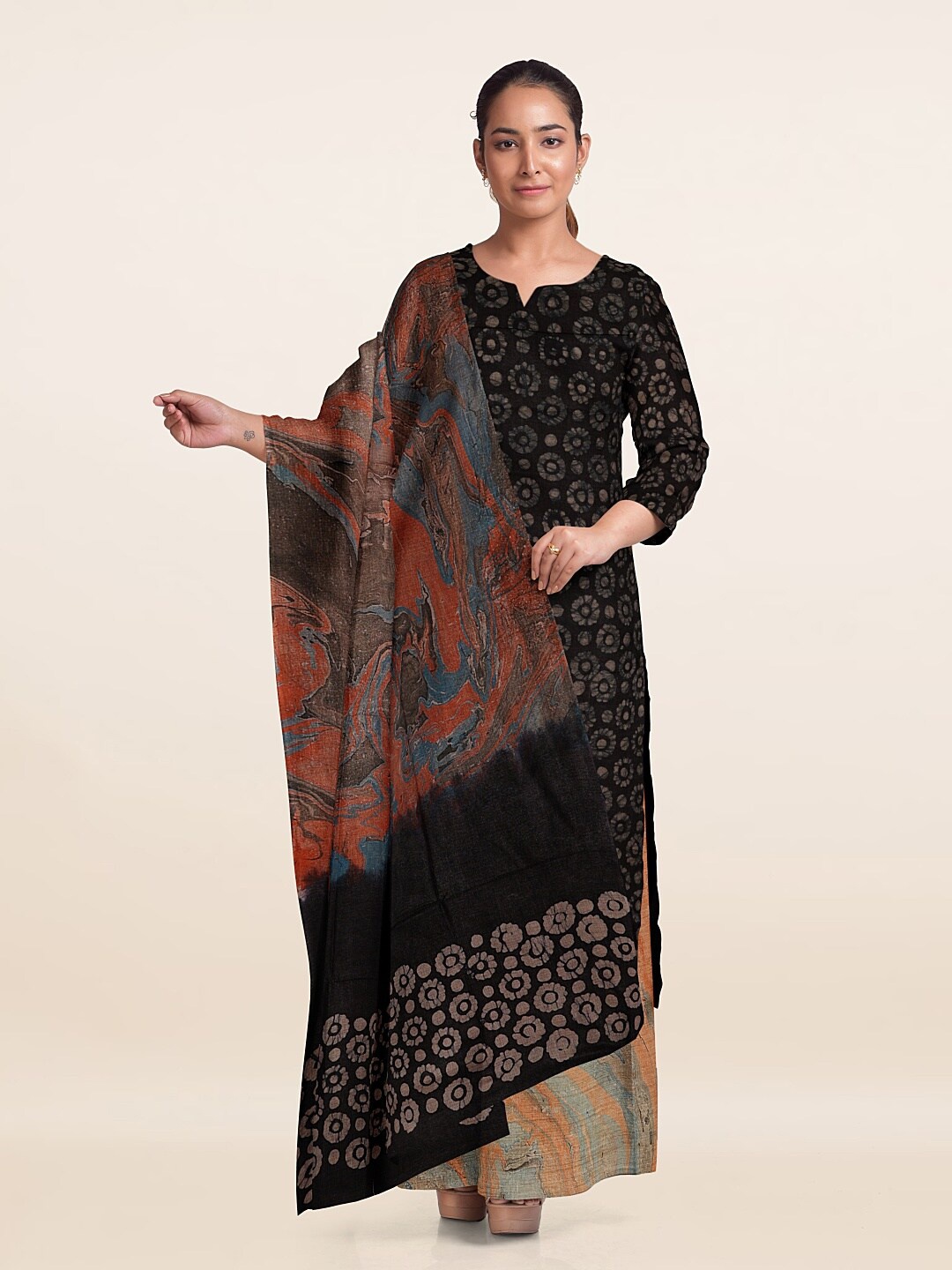 

Pothys Printed Unstitched Dress Material, Black