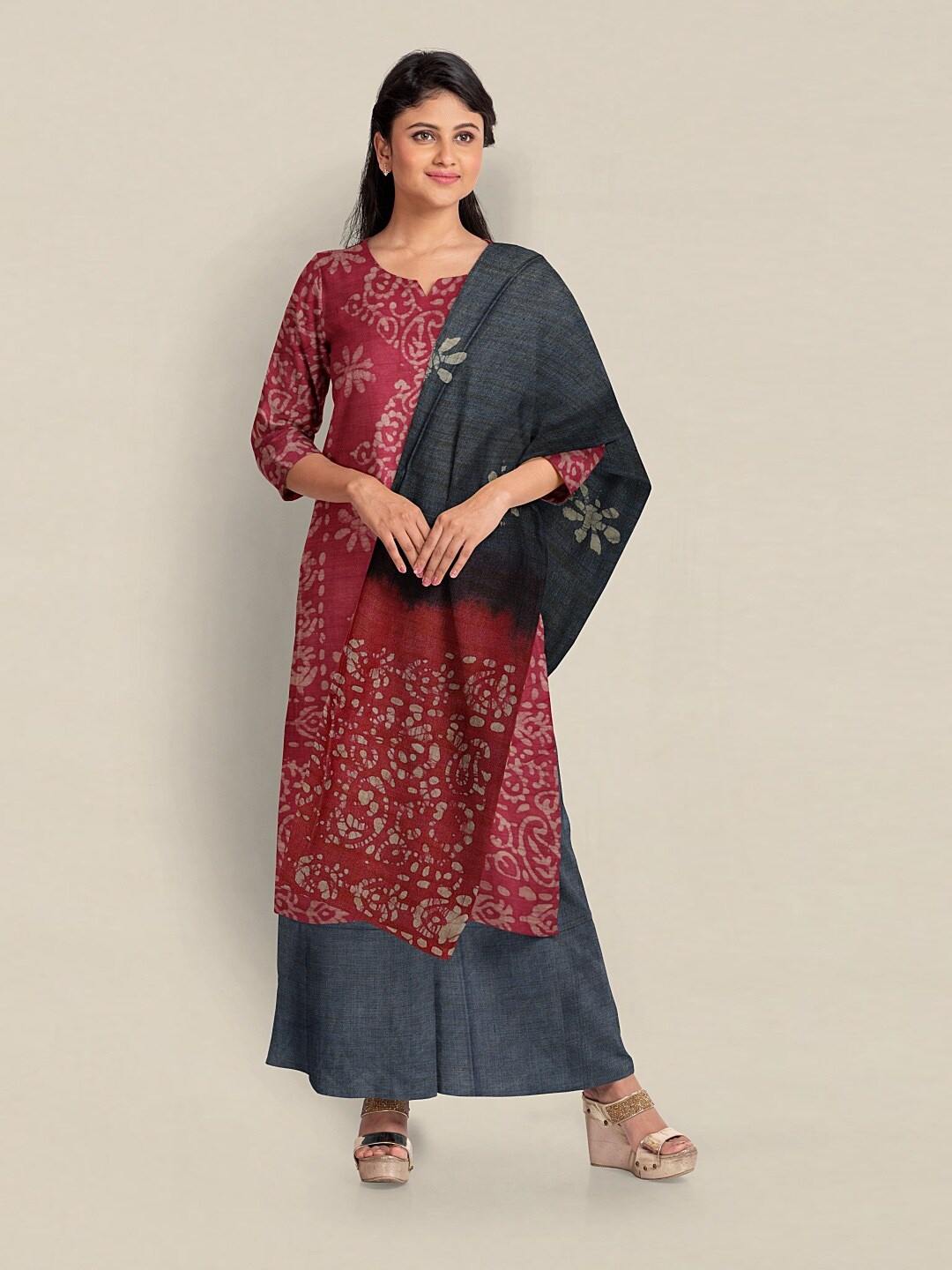

Pothys Printed Unstitched Dress Material, Pink