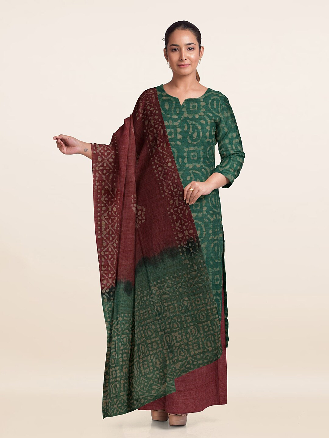 

Pothys Printed Unstitched Dress Material, Green